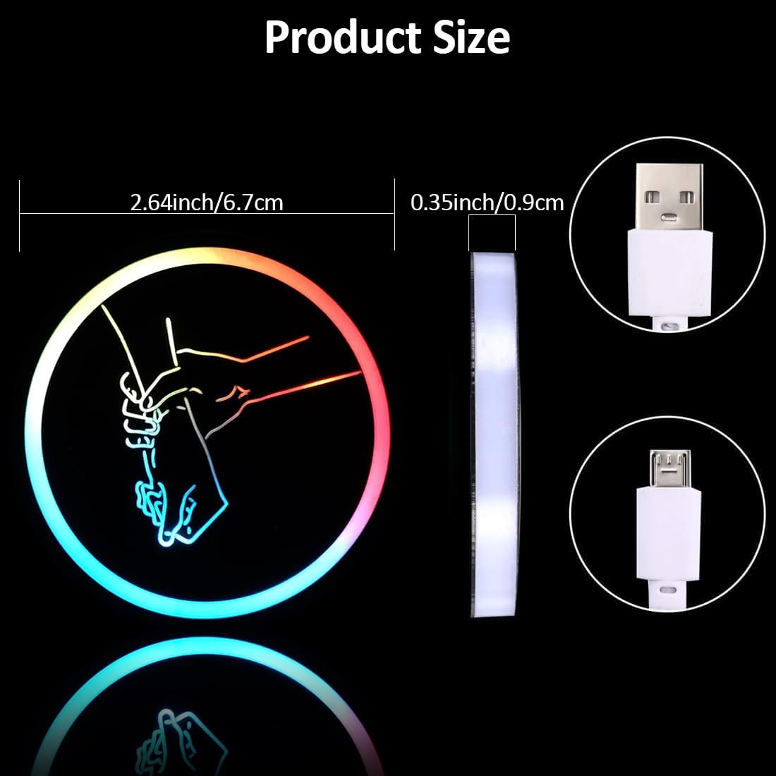 2 PCS LED Cup Holder Lights for Car,7 Colors Changing USB Charging Cup Holder Insert Coasters,Led Car Coasters,Luminescent Cup Pad Interior Atmosphere Lamp Decoration Light