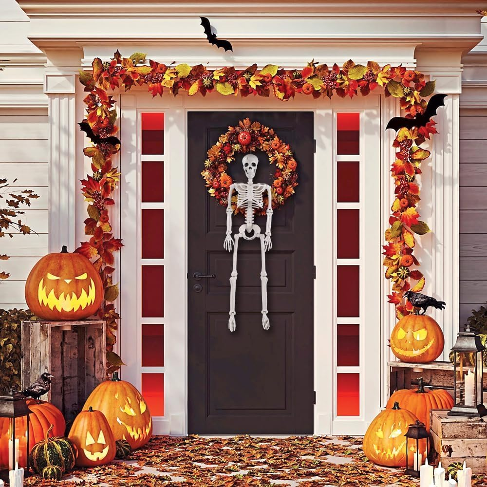 36" Skeleton Halloween Decorations, 90CM Full Body Human Skeleton with Movable Joints for Halloween Haunted House Graveyard Party Scary Decor image number 5