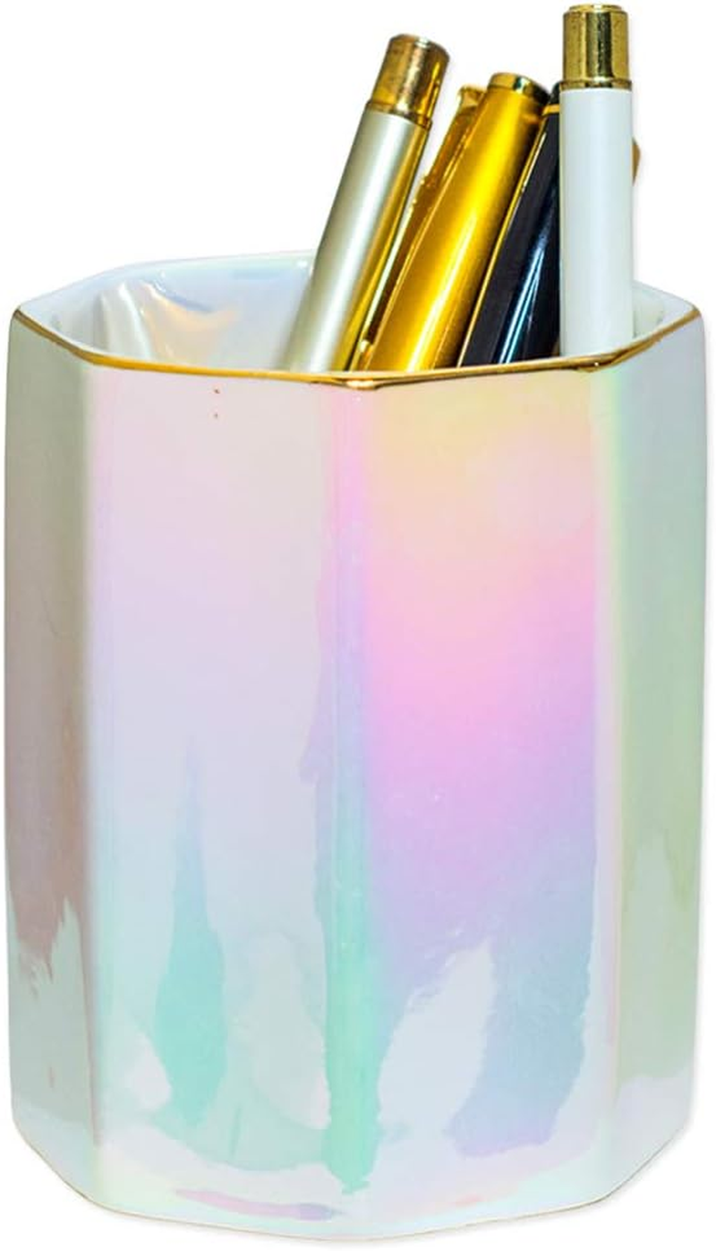 YOSCO Ceramic Desk Pen Holder Stand Cute Pencil Cup Pot Desk Organizer Makeup Brush Holder,Toothbrush Holders(Pearl) image number 1