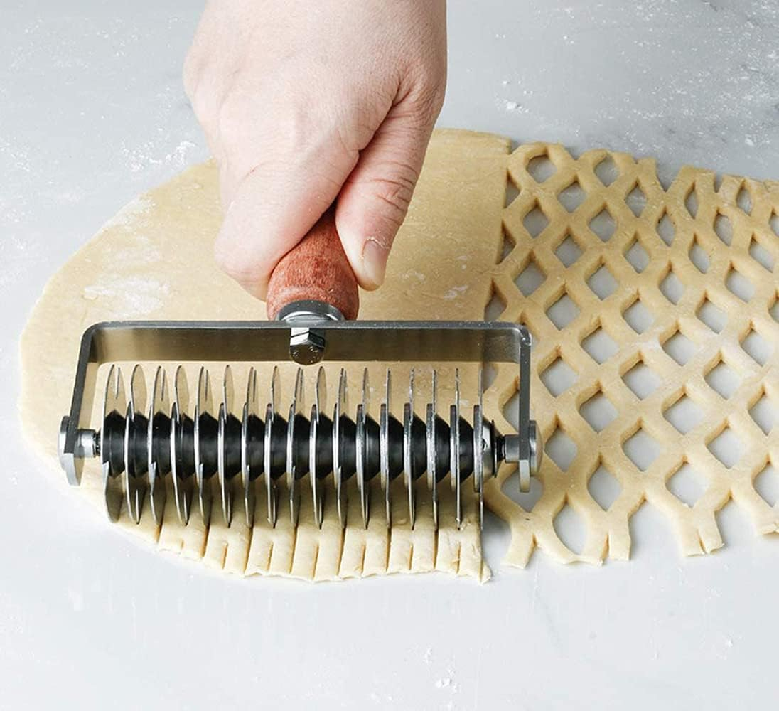 INCHOO Homemade Stainless Steel Dough Lattice Roller Cutter Bread Pastry Baking Tool Dough Docker Needle Roller Wheel image number 4