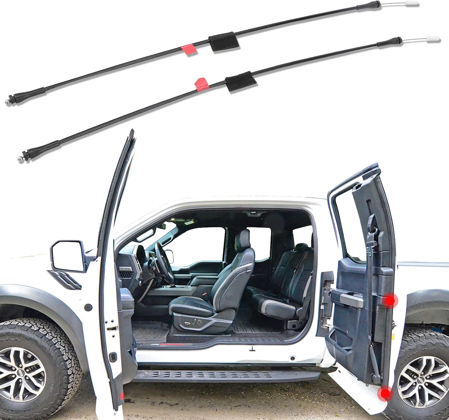 Rear Door Lower Latch Cables for 1997-2003 Ford F150, 2004 F150 Heritage, 1997-1999 F250 Extended Cab Rear Left & Right Side Back Door Latch Lock Release Cable Repair Kit 6L3Z18264A01C 6L3Z18264A00C image number 1