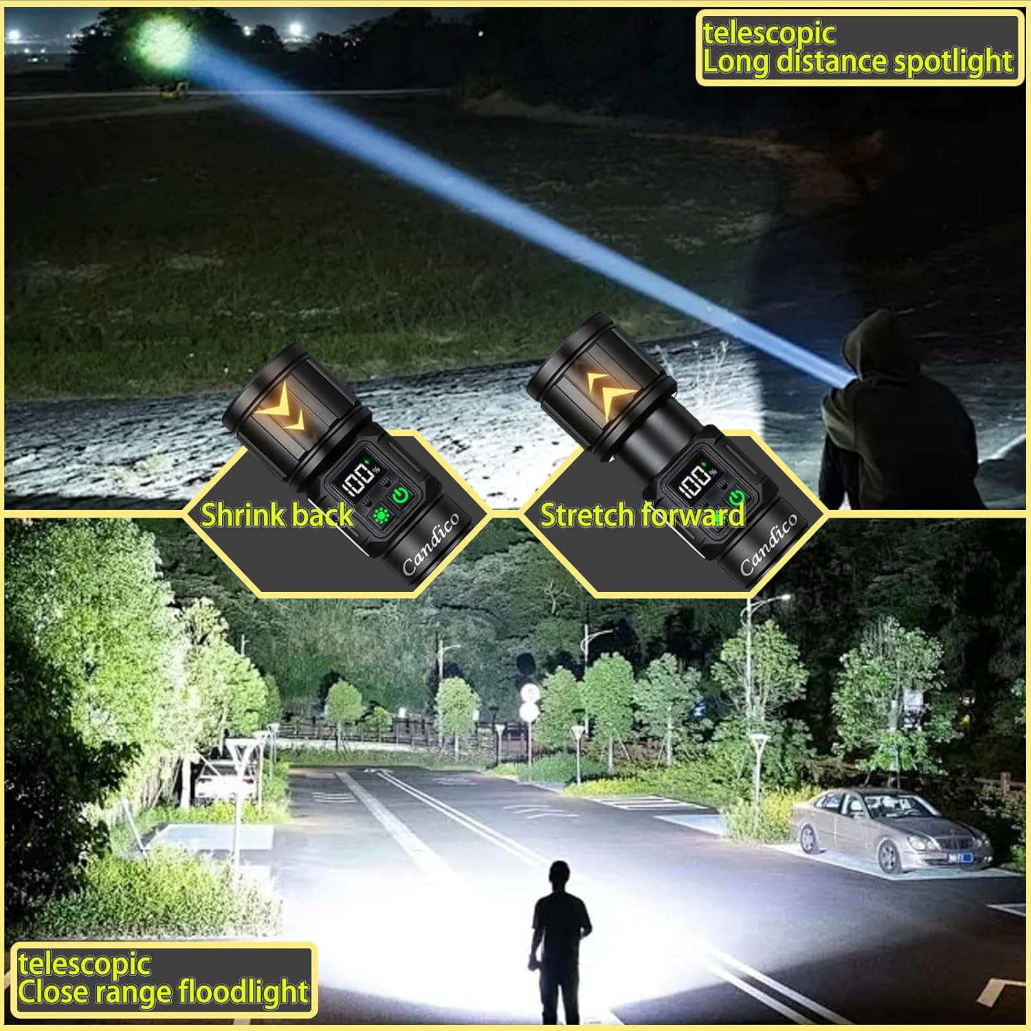 LED Torch Rechargeable Flashlight,9 Modes High Lumen with Magnetic Base Zoomable 5000Mah Battery Handheld Torches with Cob Side Light,Ipx4 Waterproof,Used for Outdoor Camping Accessories,Home Use image number 6