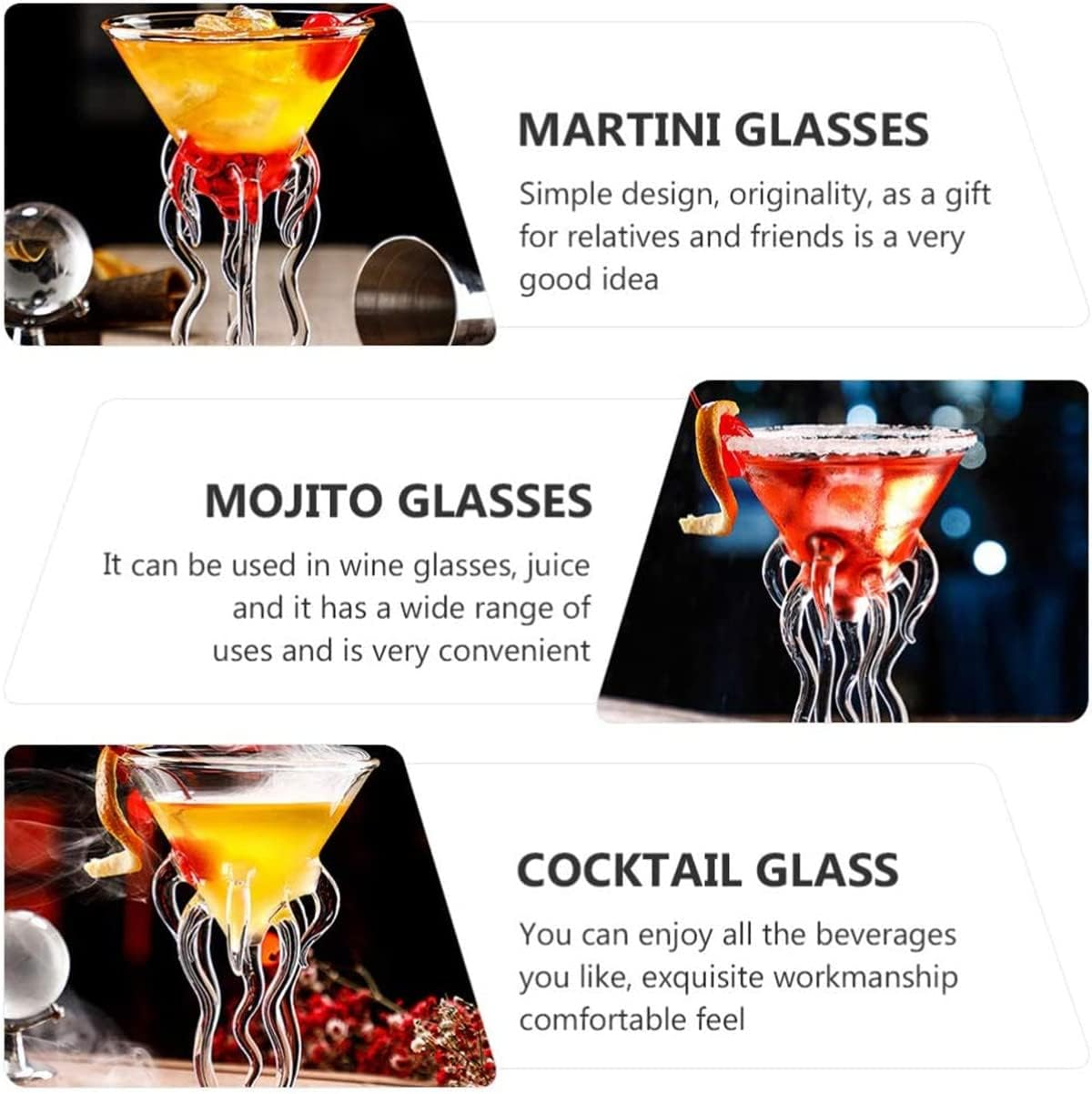 TINGJUNN 2-Piece Set 155ML Creative Octopus Martini Glasses, Cocktail Glasses, Premium Crystal Clear Glasses for Home, Weddings and Celebrations. image number 1