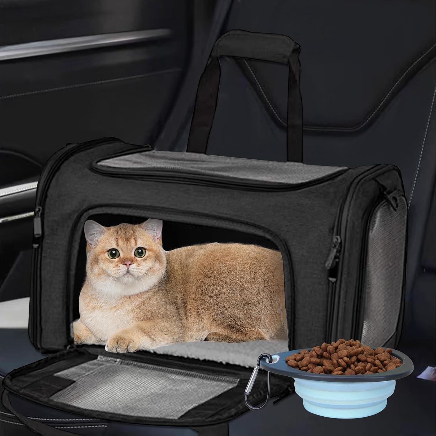 BYZESTY Transport Box Cat Dog Transport Box Dog Box Foldable Dog Transport Box Cat Transport Boxes Dog Bag Cat Transport Bag Includes Dog Bowl, 42 X 27 X 28 Cm (Black 2) image number 3