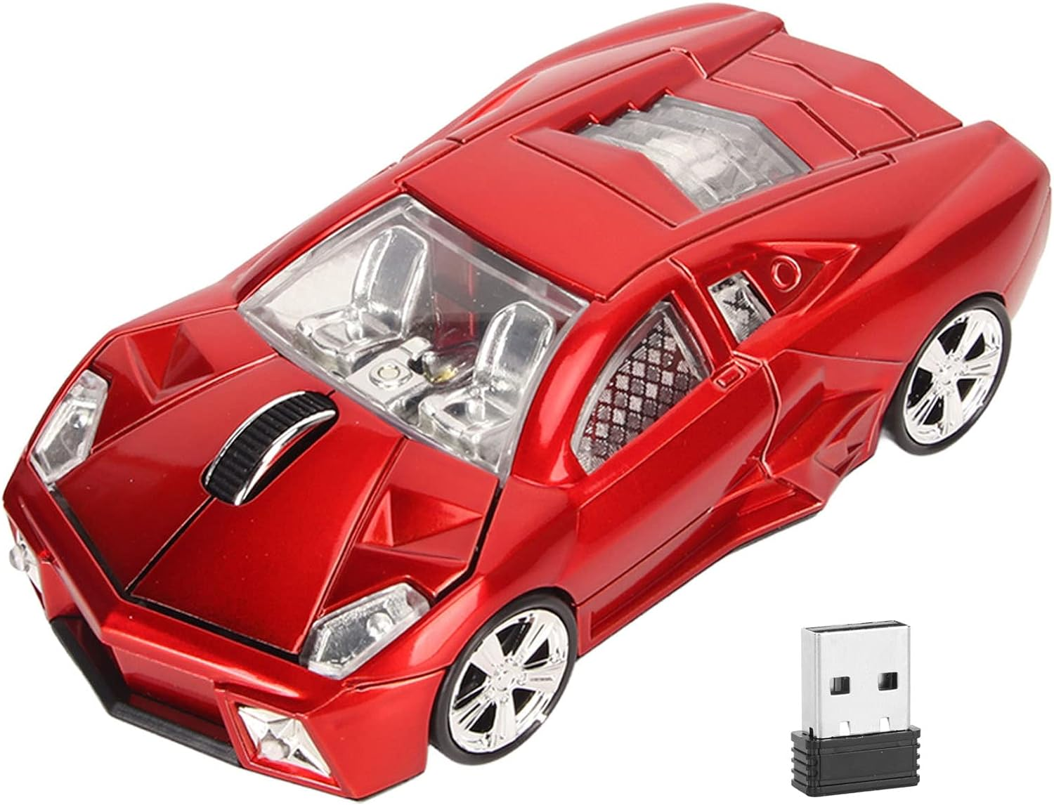 TOPINCN Wireless Sports Car Style Mouse 2.4Ghz USB Receiver 1600DPI LED Light for Laptop Desktop Computer Office, Red image number 1