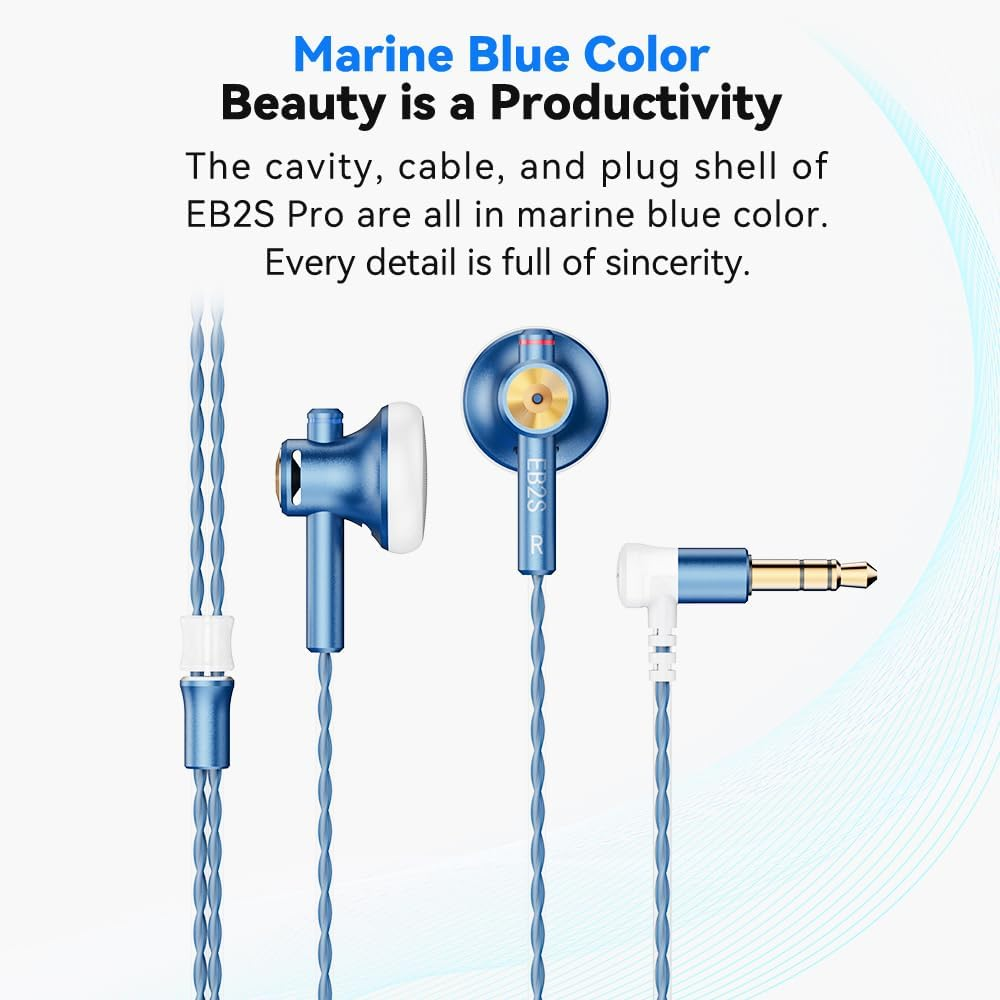 NICEHCK EB2S Pro Flat-Head Earphones 1DD 14.2Mm Dynamic Driver Wired Earplugs Hifi Stereo Sound Wired Headphones Earbud HD Microphone Optional Earphones for Smartphones(3.5Mm Blue with Mic) image number 6