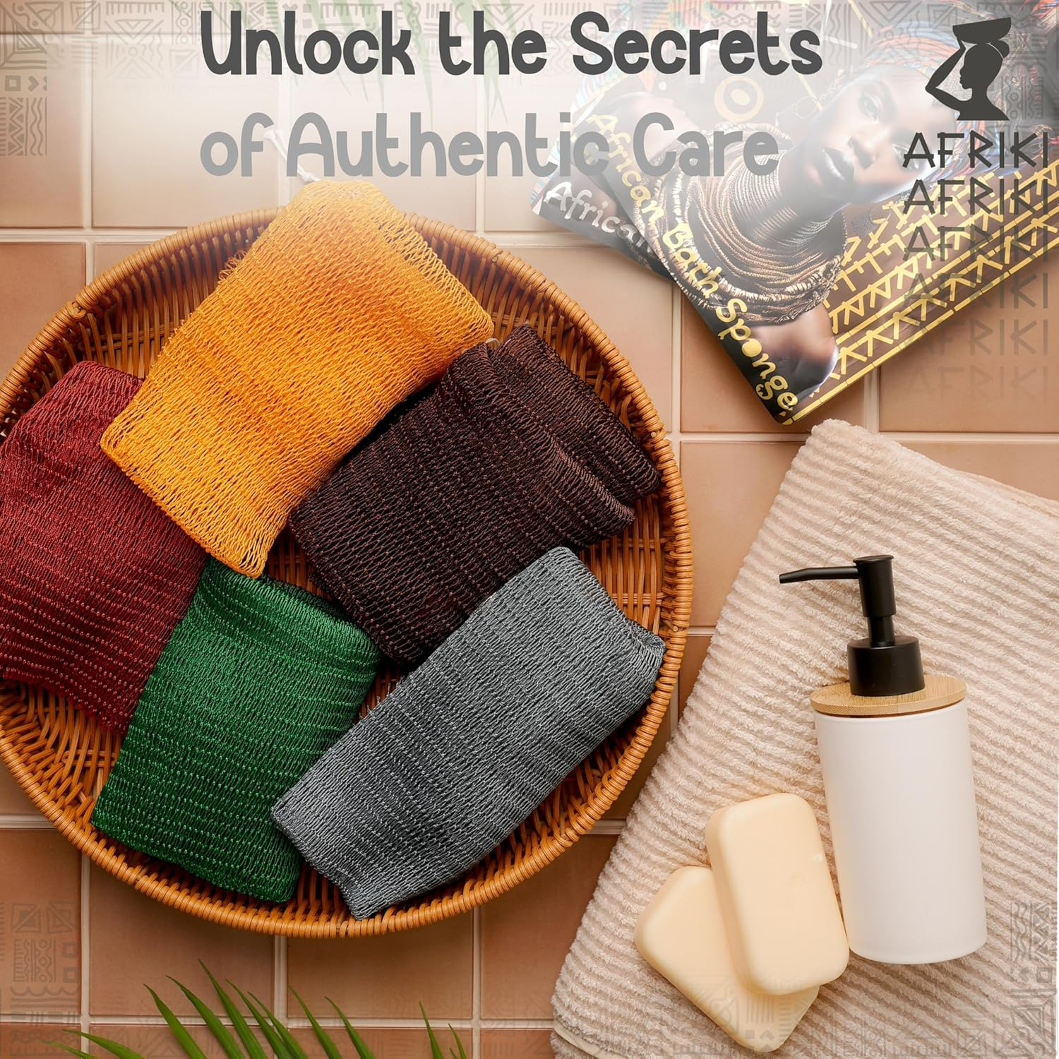 AFRIKI African Net Sponge, Authentic African Exfoliating Sponge, Black Owned, Back Scrubber, 45Inch Long, for Normal to Sensitive Skin, for Daily Use, Sky Collection (Slate) - Honey Yellow image number 6