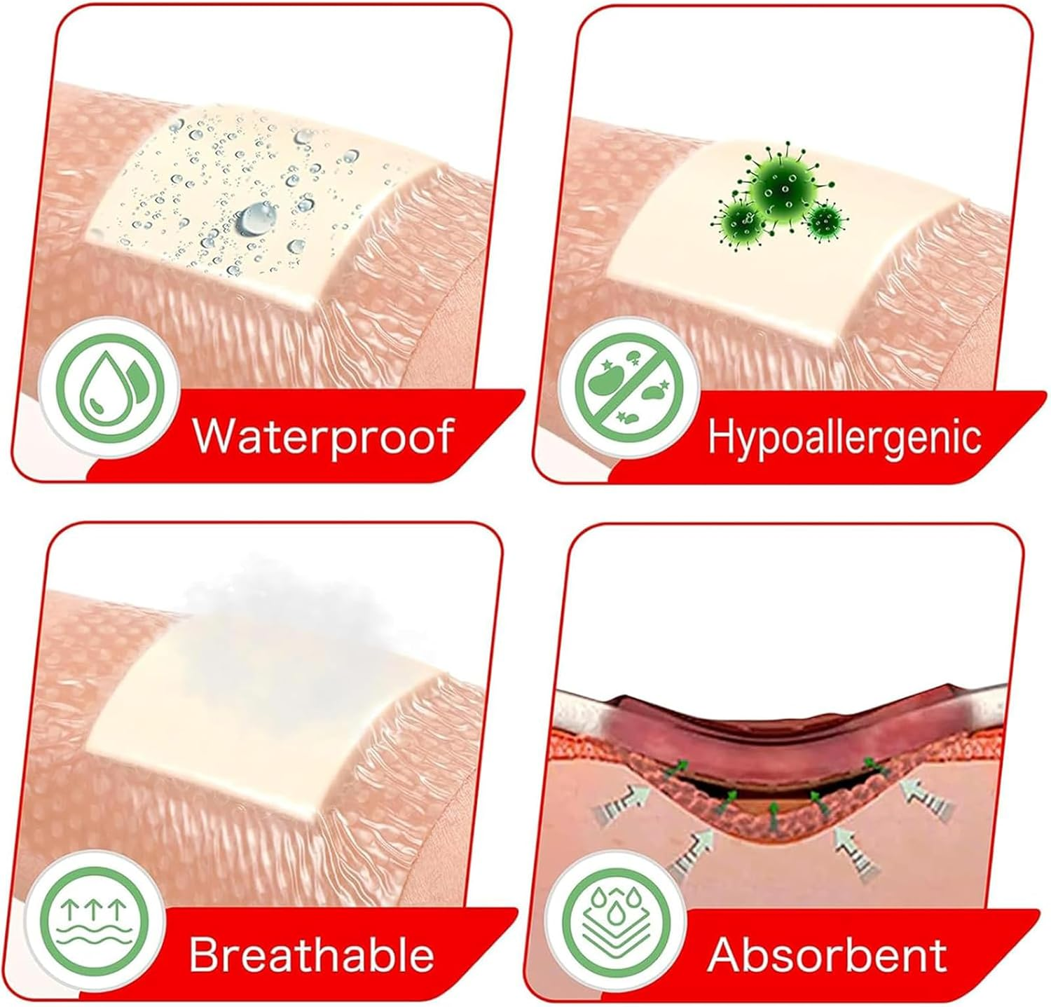 4 PCS Wound Dressing, Silicone Dressing, Silicone Dressings for Wounds, 7.5&times;7.5Cm Gel Foam Dressing, for Minor Cuts and Post-Surgical Care, Wound Closure Strips image number 3