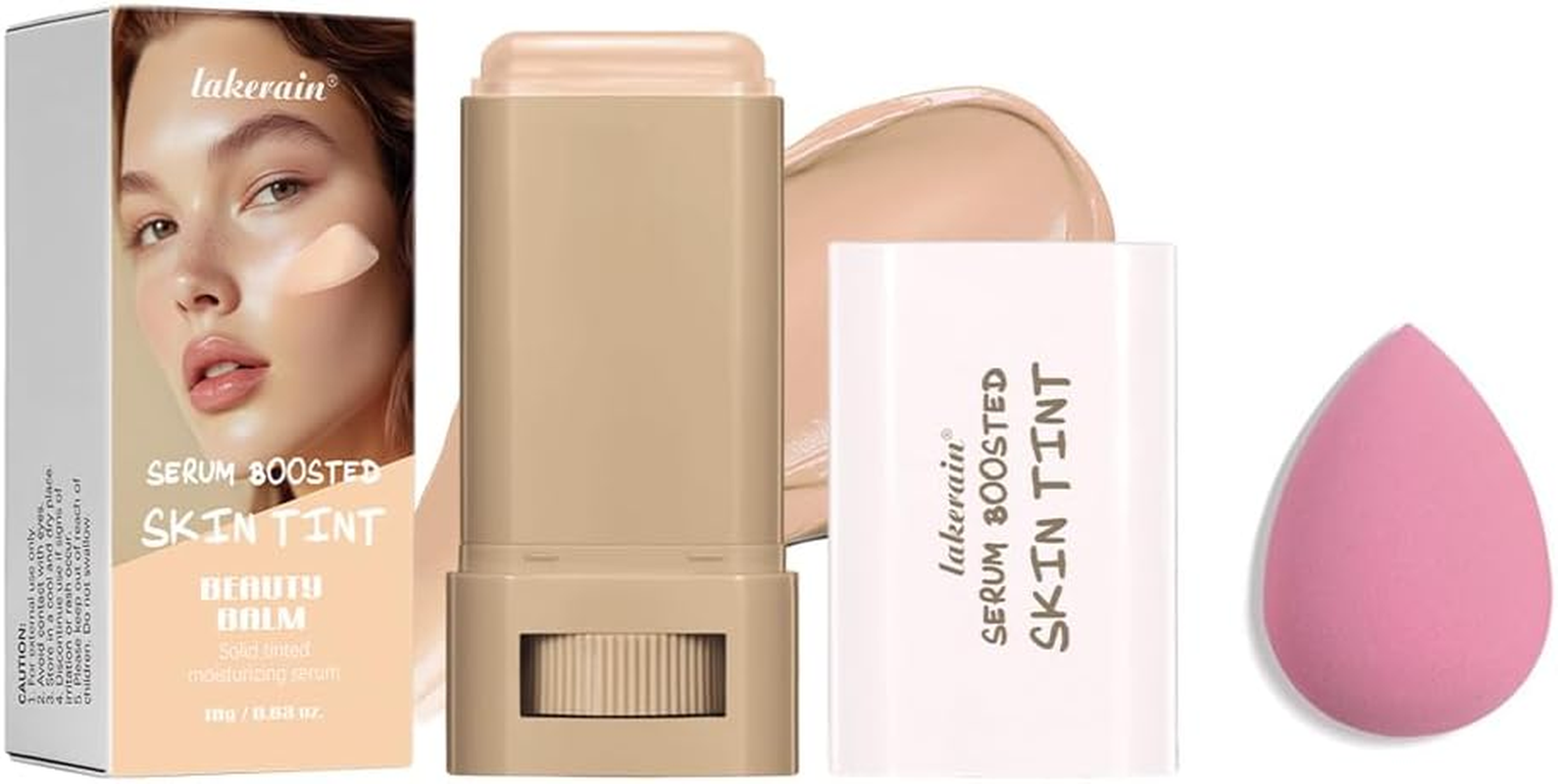 Foundation Stick Beauty Balm Serum Boosted Skin Tint, Serum Boosted Skin Tint Balm, Solid Tinted Moisturizing,Longwear Contour Stick for Dewy, Natural Finish(#04)