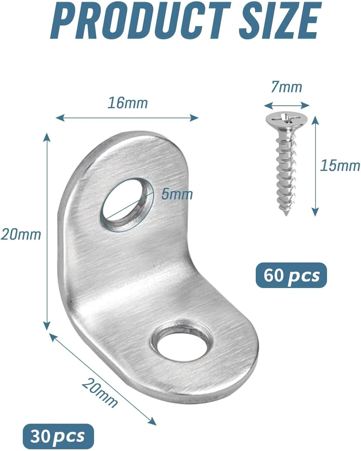 Hunken 30 PCS Metal L Angle Brackets with 60 Screws, Right Angle Corner Brackets for Wood Furniture, Chairs, Drawers, Cabinets (20 X 20 X 16 CM / 0.78 X 0.78 X 0.62 In) image number 6