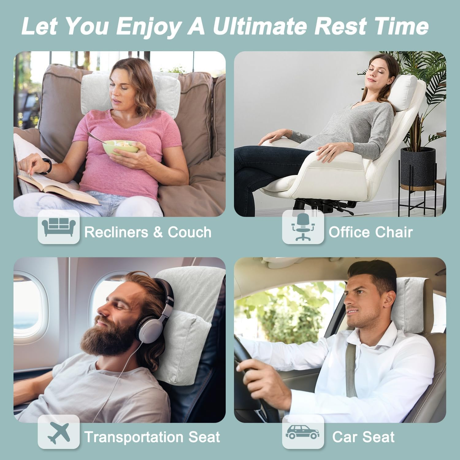 Mybow Recliner Headrest Pillow Couch Neck Pillow Adjustable Recliner Head Pillow Sofa Headrest Neck Support Chair Travel Cervical Pillow Back Cushion Recliner Neck Pillows for Pain Relief image number 4