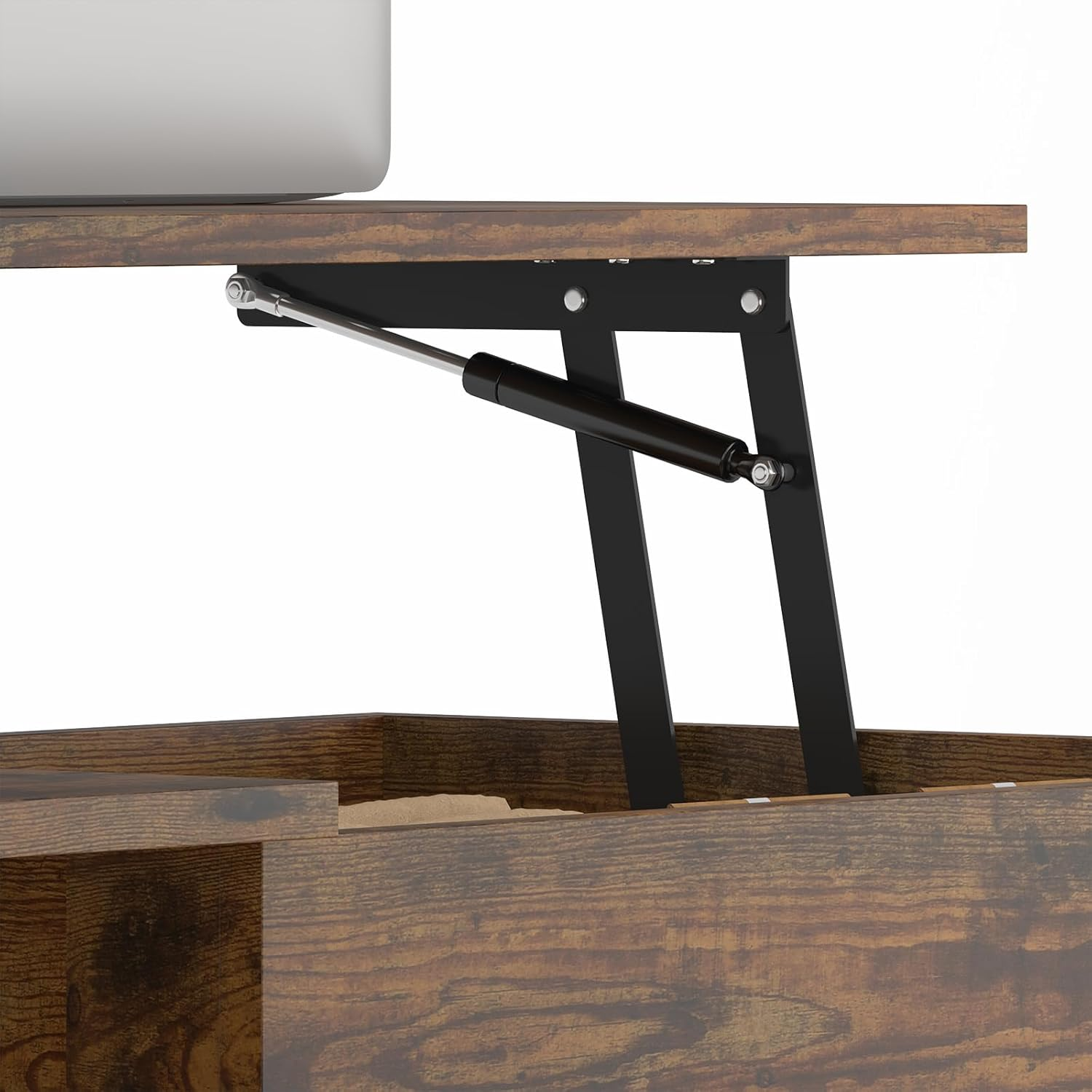 Ufurniture Lift Top Coffee Table with Hidden Storage, Gas Lift Tabletop Dining Table with Storage Shelf for Home Living Room, Office, Walnut - Black image number 2