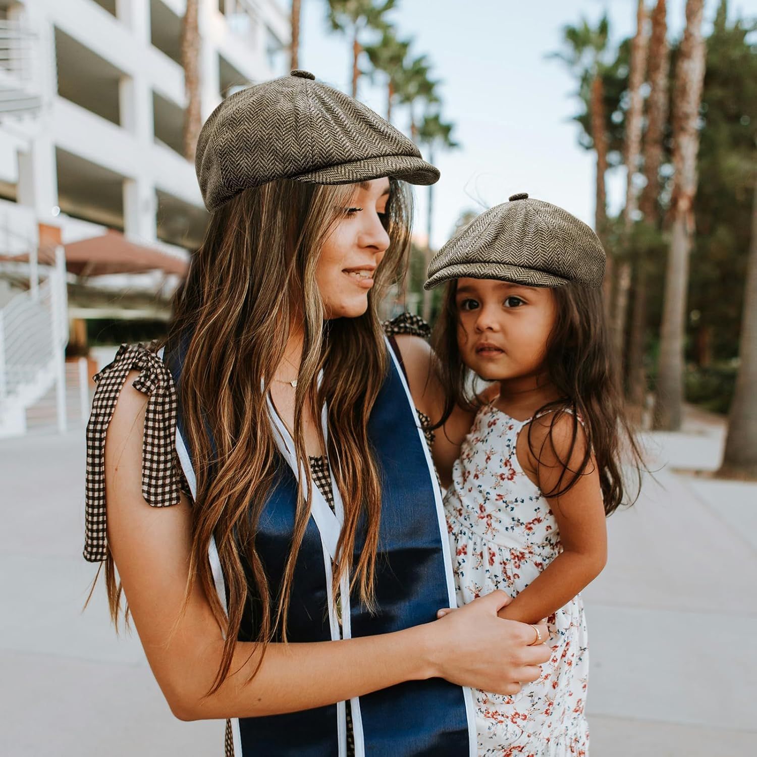 Unisex Parent-Child Beret Cap Tweed Flat Cap Octagonal Newsboy Gatsby Peaked Cap