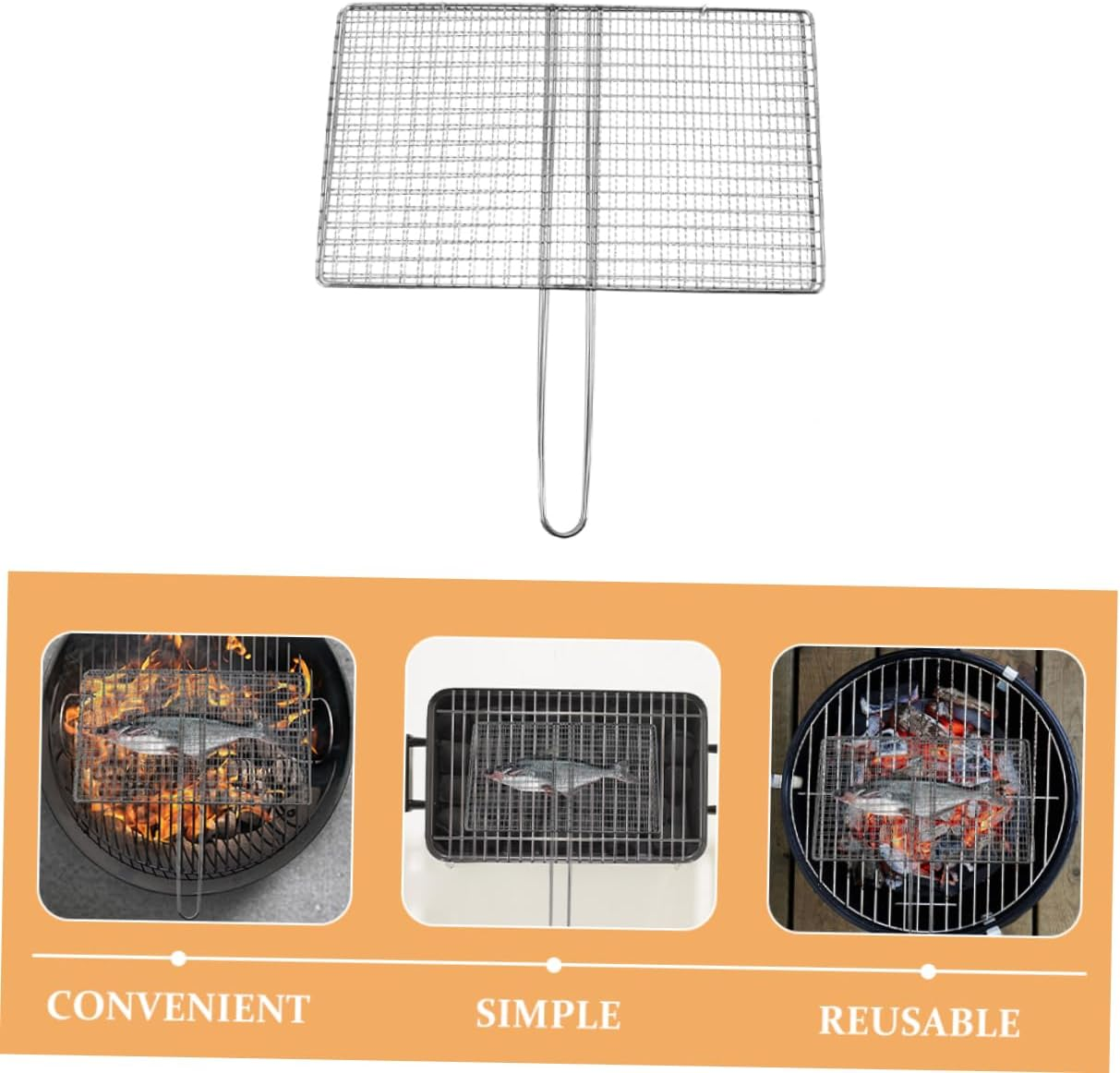 JOINPAYA Stainless Steel Grilled Fish Clip - Heavy Duty Bbq Grill Basket for Meat Vegetables & Shrimp Ideal for Outdoor Grilling & Camping for Outdoor Grilling and Camping (Mesh Grids Style) image number 3