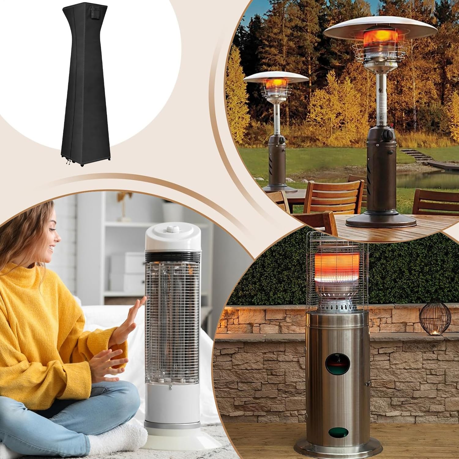 Patio Heater Cover - Waterproof Uv-Resistant Protector with Zipper | outside Patio Heater Cover Protector | for Lawn Deck Tan Garden Yard - Khaki image number 4