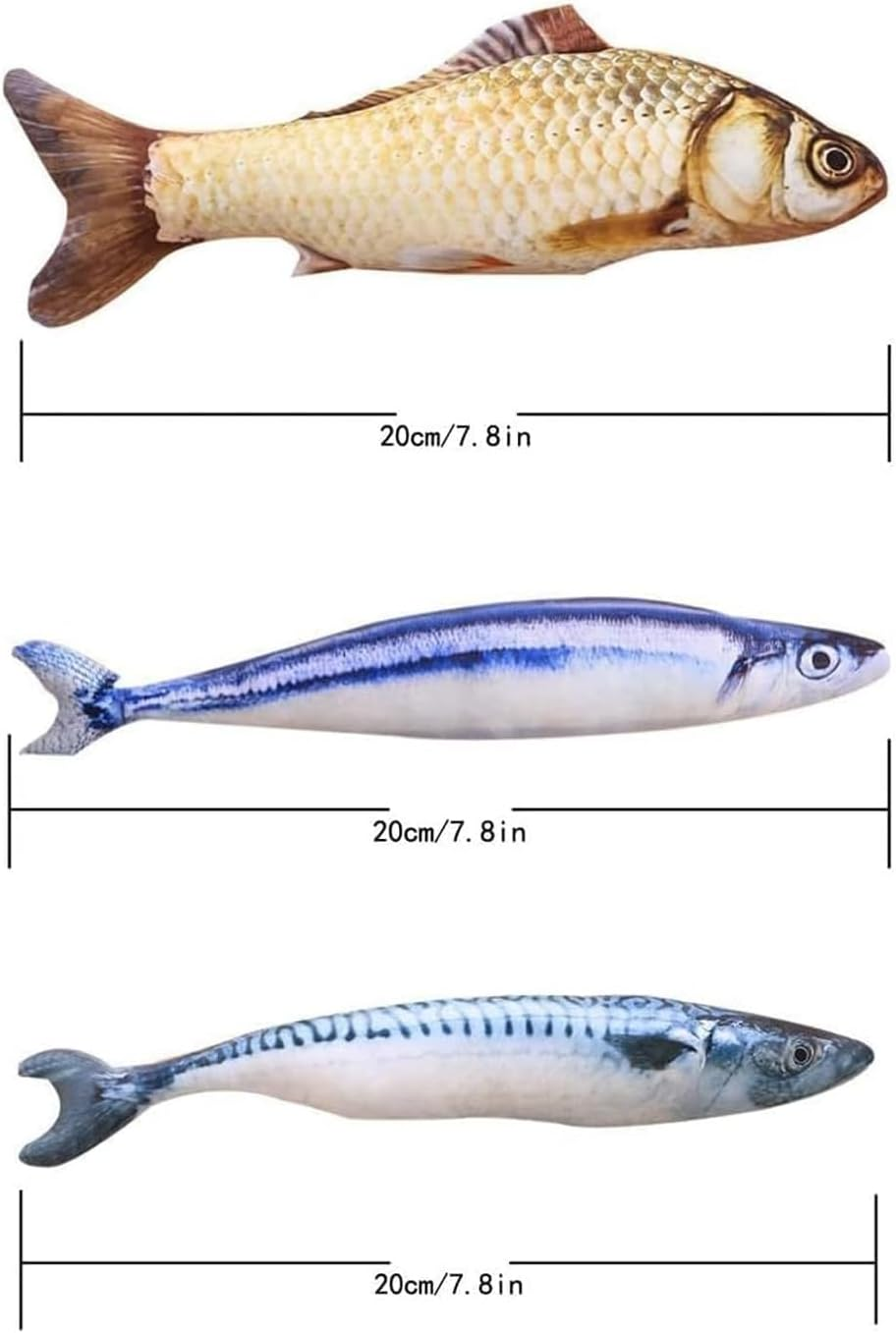 Mumoo Bear Catnip Toys 3 Pack - Simulation Fish Shape Realistic Fluffy Catnip Doll Interactive Pets Pillow Chew Bite Supplies for Cat Kitten Kitty