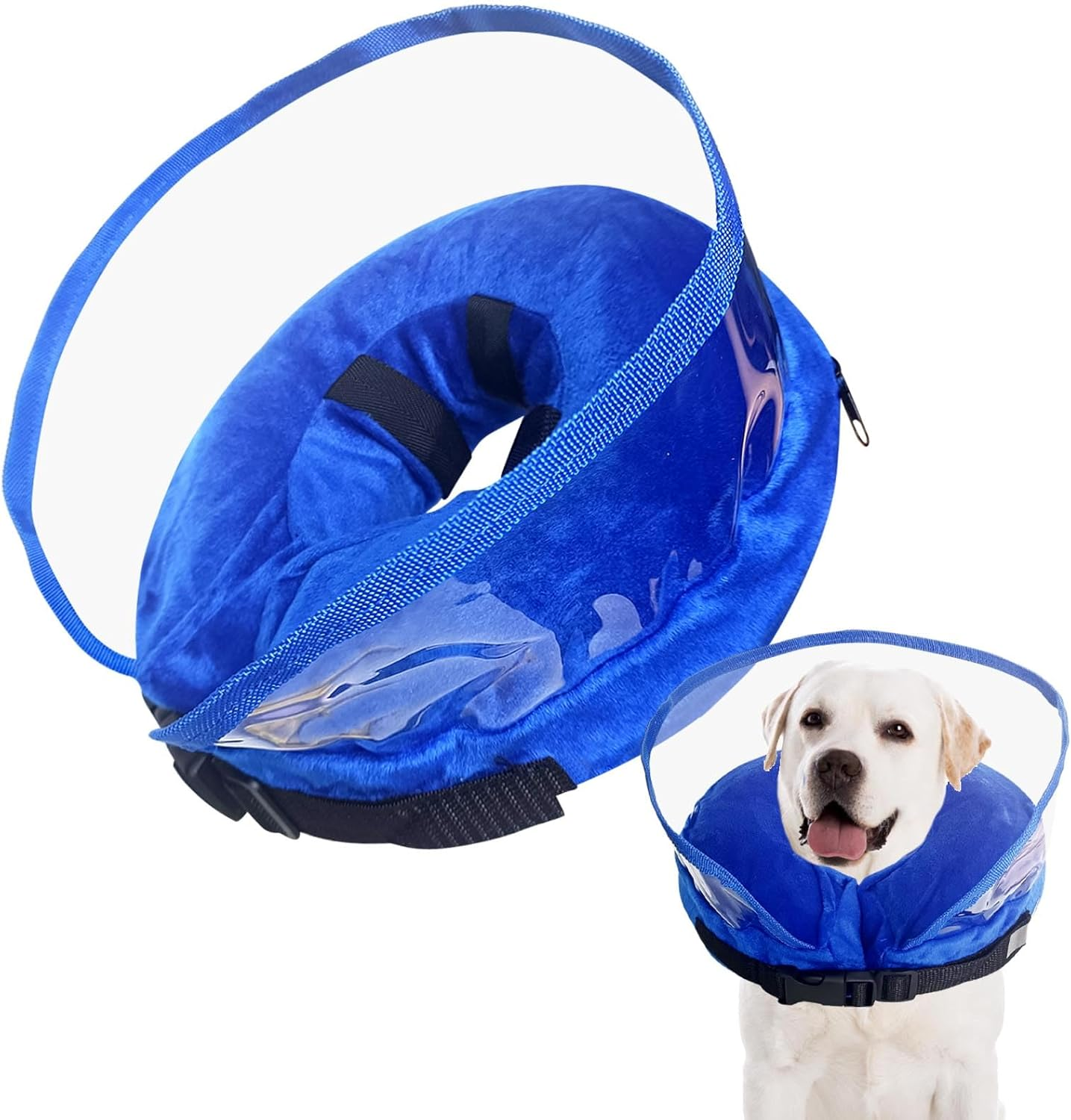Winmany Inflatable Collar for Dogs Cats Protective Cone Recovery Neck Collar after Surgery Neutering Adjustable Pet Donut Collar with Baffle Prevent from Biting and Scratching (M, Blue) image number 3