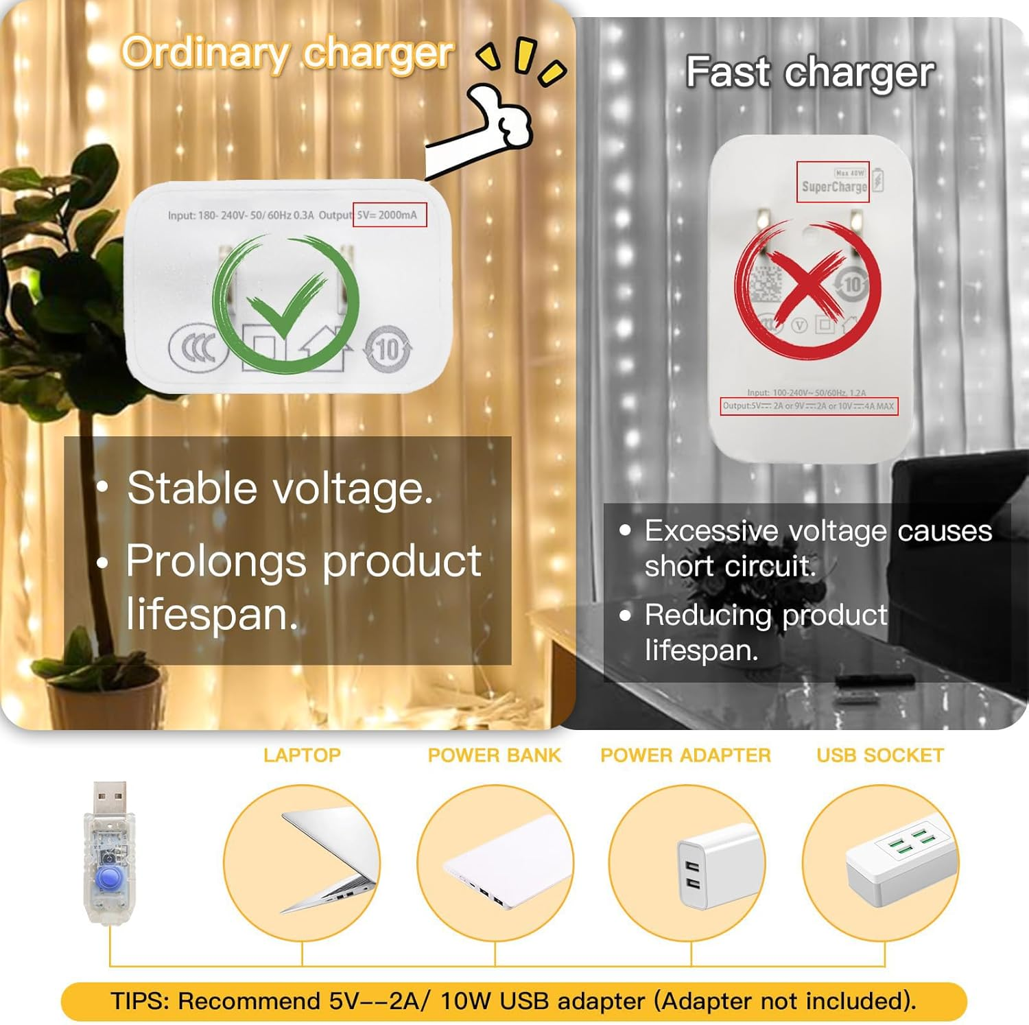 300 LED Fairy Curtain Lights, 3M X 3M Curtain String Lights, 8 Lighting Modes USB Plug in Hanging Lights Christmas Decoration, Bedroom Indoor Weddings Party (Warm White, 1 Pack) image number 4