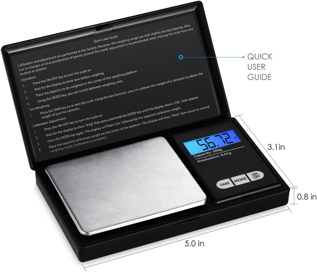 AMIR Digital Mini Scale, 200G 0.01G/0.001Oz Pocket Jewelry Scale, Electronic Smart Scale with 7 Units, LCD Backlit Display, Tare Function, Auto Off, Stainless Steel & Slim Design (Battery Included) image number 4