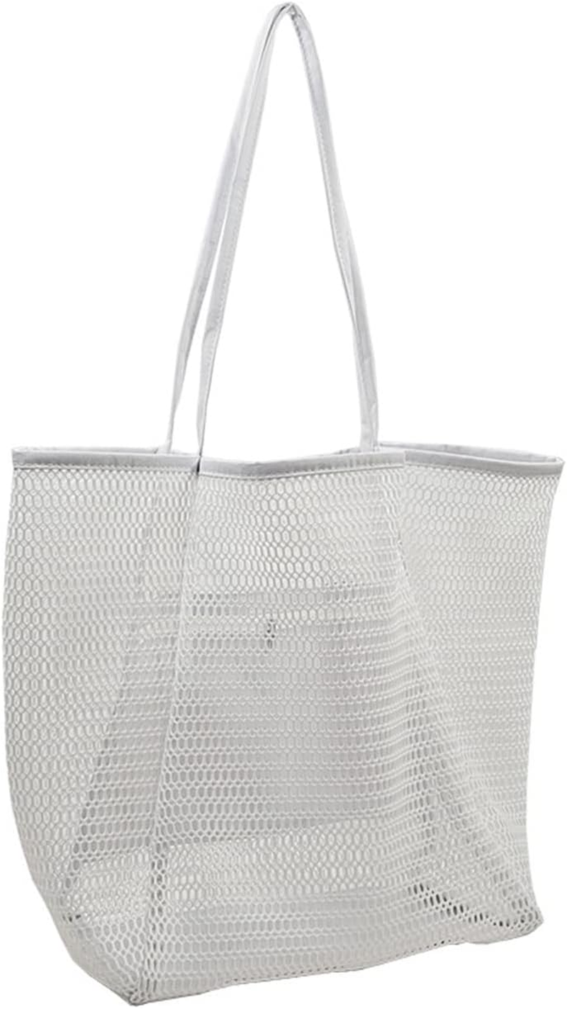 Large Mesh Beach Bag and Beach Bag Tote, Toy Tote Bag with Pockets Are Lightweight Foldable for Family Pool & Vacation Essential,White image number 4