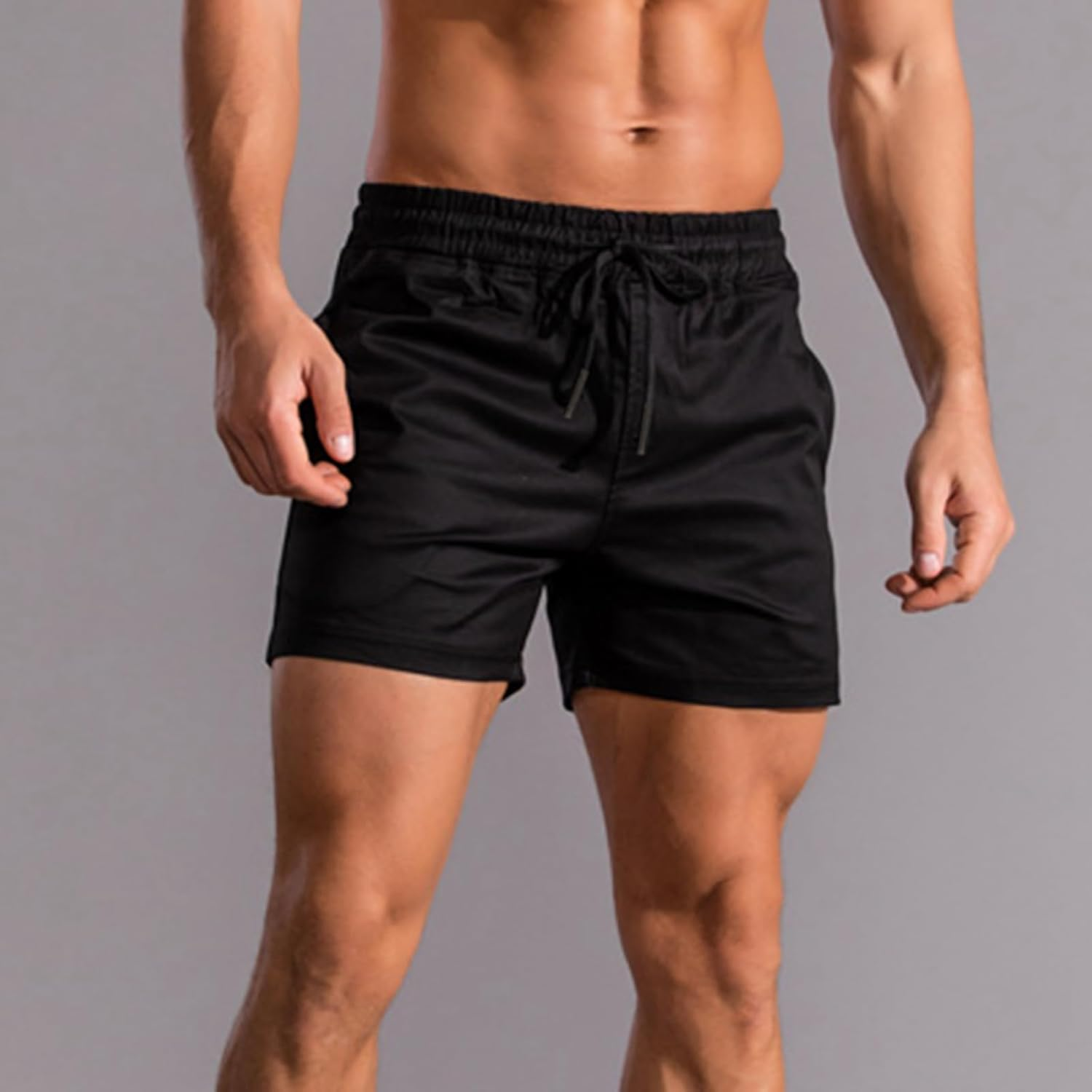HOTIAN Shorts Men'S Short Summer Bermuda Shorts Cotton Jogging Bottoms Elastic Waist with Pockets Casual Shorts, Bk+Bu, S image number 4