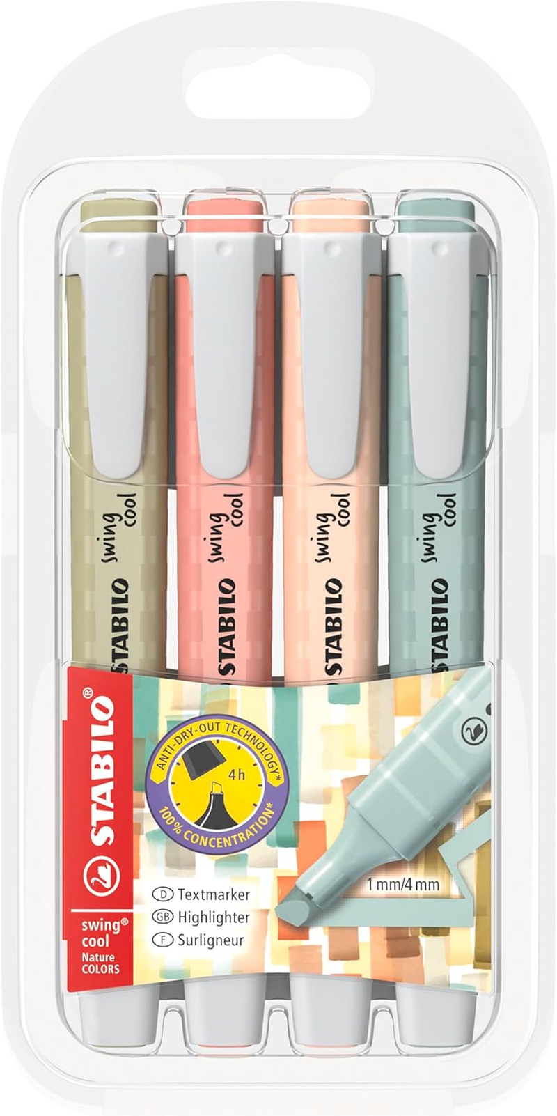 STABILO Swing Cool Naturecolors - Highlighter - Pack of 6 - Assorted Colours