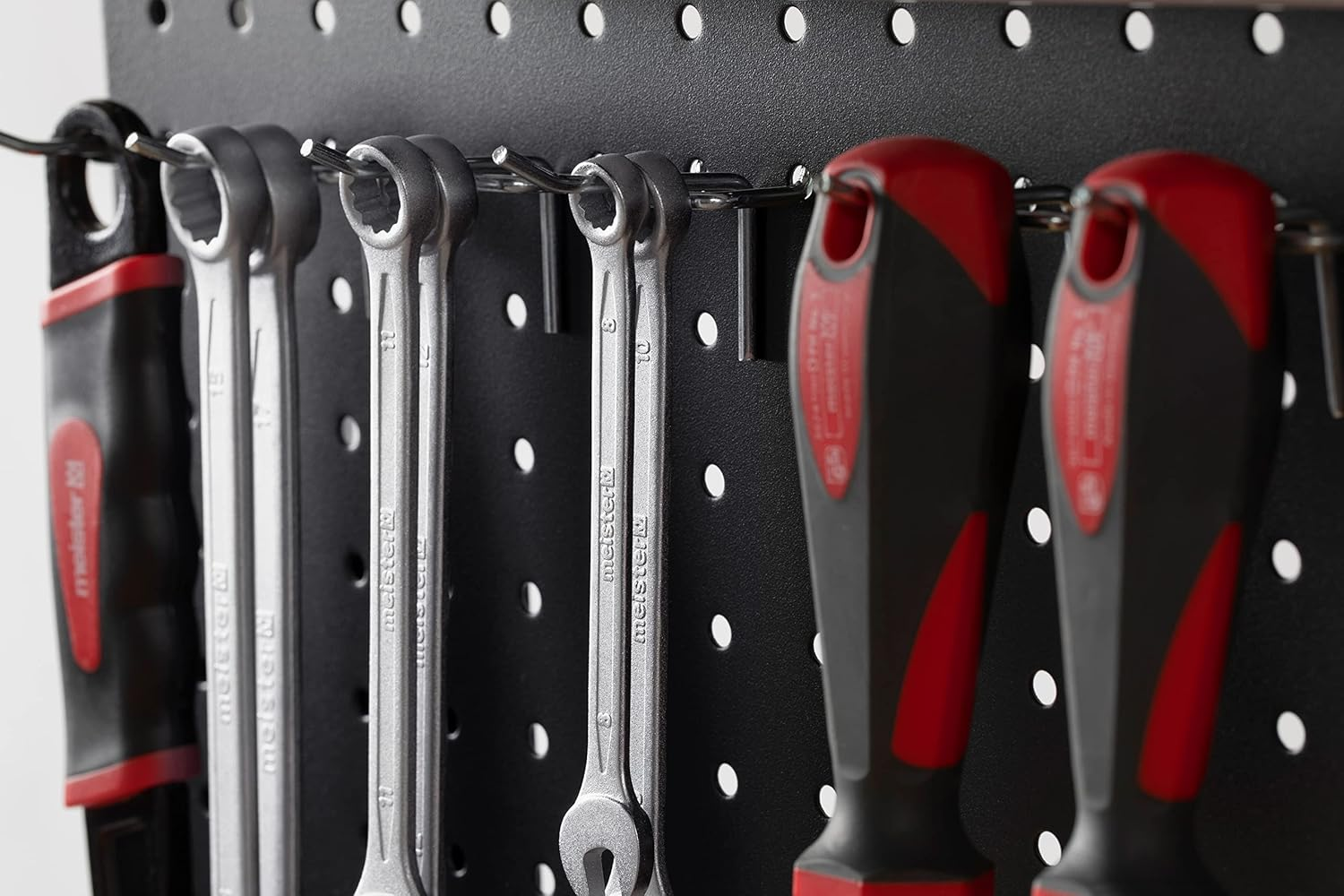 Meister Perforated Wall Hooks - Practical Set of 30-60 X 38 X 30 Mm - 2 Kg Load Capacity - 25 Mm Prong Spacing - Made of Metal/Metal Hooks for Tool Wall/Tool Holder/Pegboard / 9079710 image number 3