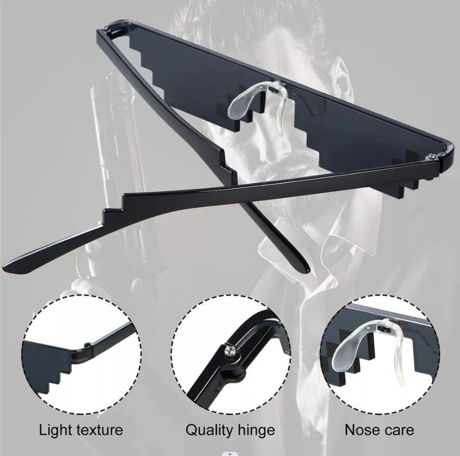 Thug Life Glasses, Pixel Funny Sunglasses for Party, Deal with It Fun Cool Glasses Bachelor Party Decor, Mosaic Gamer MLG Photo Props Glasses for Adults Teens (Tiny) image number 3