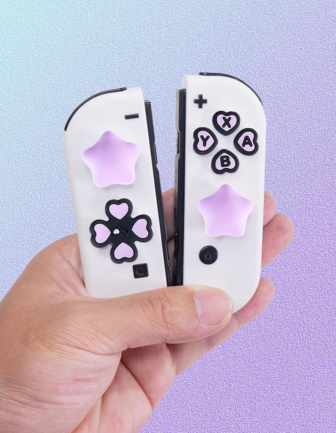 Cross D-Pad Button Caps Thumb Grips Set, Compatible with Nintendo Switch 2, Cute Star 3D Soft Silicone ABXY Buttons Sticker Joystick Cover Caps, Black/Purple image number 3