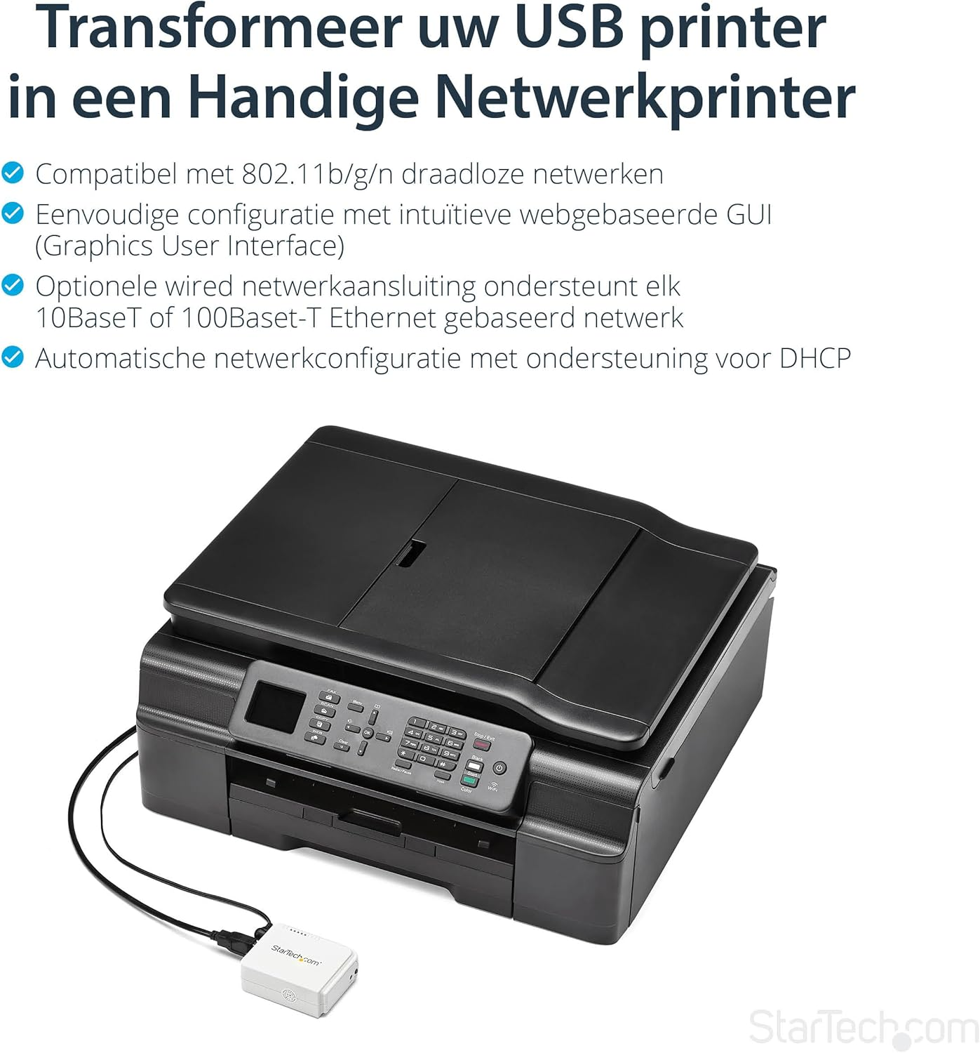 Startech.Com 1 Port USB WLAN 802.11 B/G/N Print Server with 10/100 Mb/S Ethernet Connection - Wireless-N Printer Server/Print Server image number 2