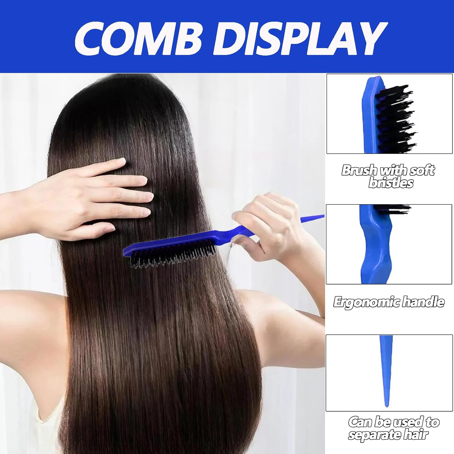 3 Pieces Styling Hair Brush Set, Slick Bristle Hair Brush, Rat Tail Comb Edge Brush for Edge & Back Brushing, Combing Slicking Hair for Women