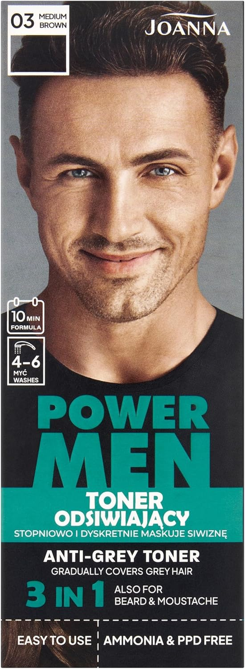 JOANNA Power Men Toner Medium Brown - Grey Hair Conceals in 10 Minutes - Toning for Men - Medium Brown Hair Toner for Beard & Hair - without Roots - 80 G image number 2