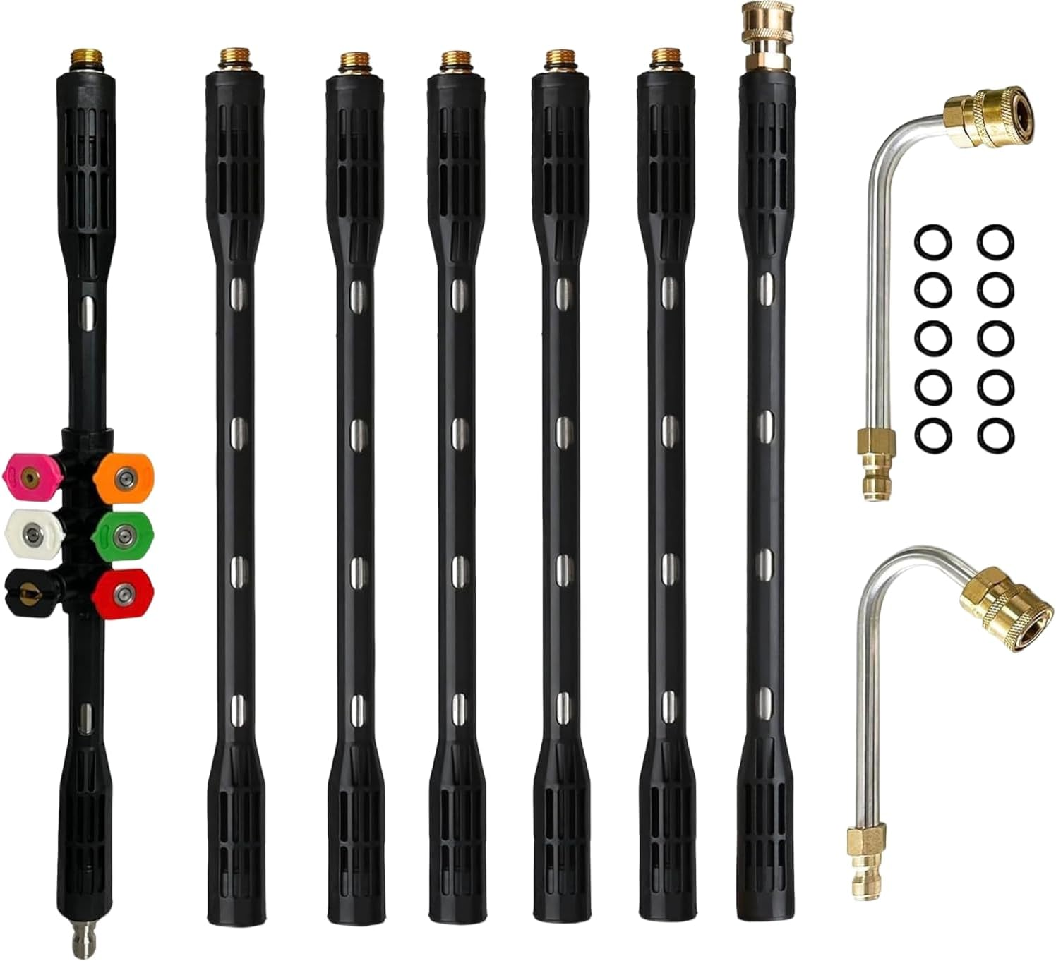 YUET High Pressure Washer Wand Extension Set, Replacement Lance, 7.5-Feet, 1/4 Inch Quick Connect, 4000 PSI Gutter Cleaning Tool Rod,Roof Cleaner Lance with 6 Pcs Nozzle Tips, 10 Pcs Rubber Ring