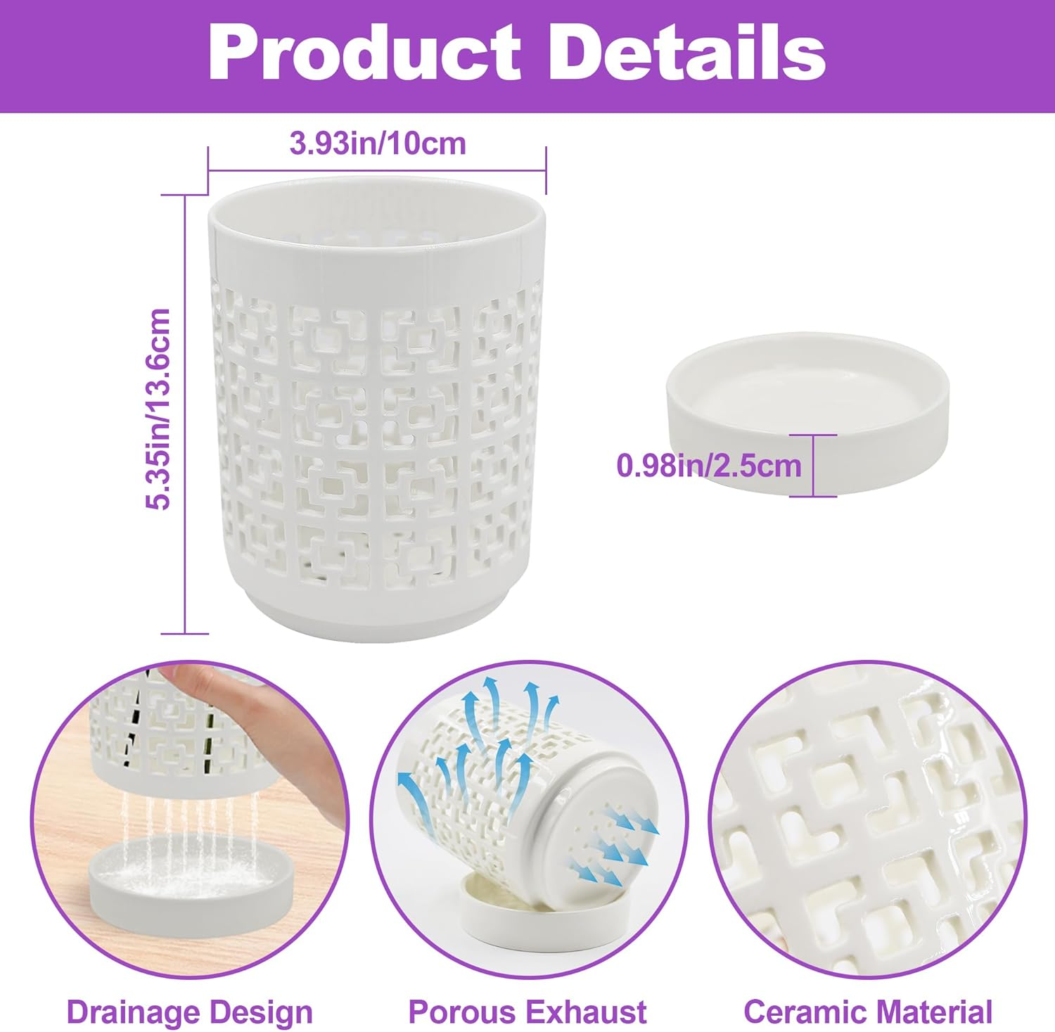 Orchid Pots with Holes, 4 Inch Ceramic Plant Pots for Indoor Plants with Drainage and Saucer, Orchid Planter Pots for Repotting, Small Flower Pots for Orchids Indoor Outdoor (White) image number 4