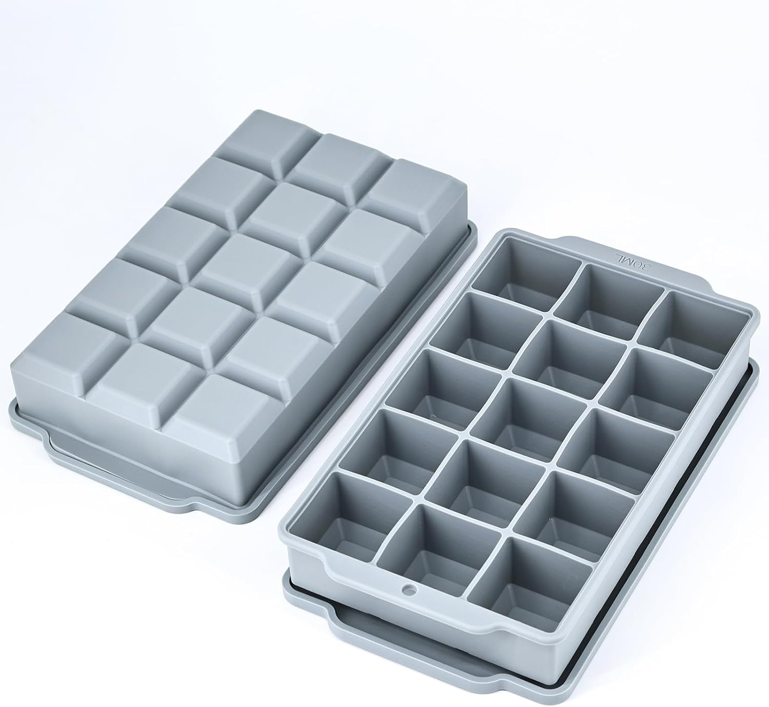 Silicone Ice Cube Tray with Lid &ndash; Set of 2 Ice Cube Molds, Making 30PCS Square Ice Cube for Whiskey Cocktails Bourbon Soups Frozen Treats, Easy Release BPA Free image number 6