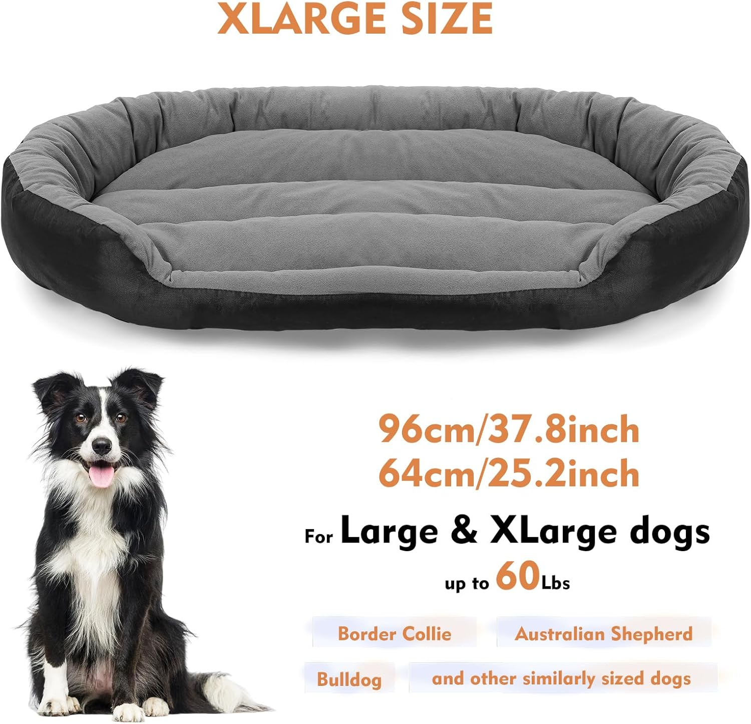 Dog Beds for Large Dogs Washable, Orthopedic Dog Bed with Sides, Self Warming Soft Calming Comfortable Sleeping Pet Bed Couch Puppy Bed with Anti-Slip Bottom, XL(96 * 64Cm) image number 6