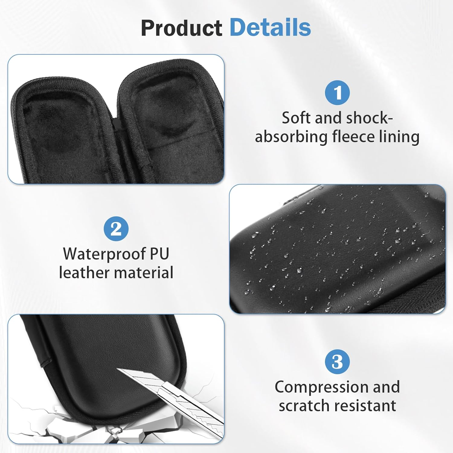 Glasflength Case for Insta360 X4 Camera, PU Hard Shell Carry Bag, Small Travel Bag, Water-Repellent, Portable Storage Bag, Lens Protective Case with Wrist Strap, Carabiner (Black), Black, Modern image number 4