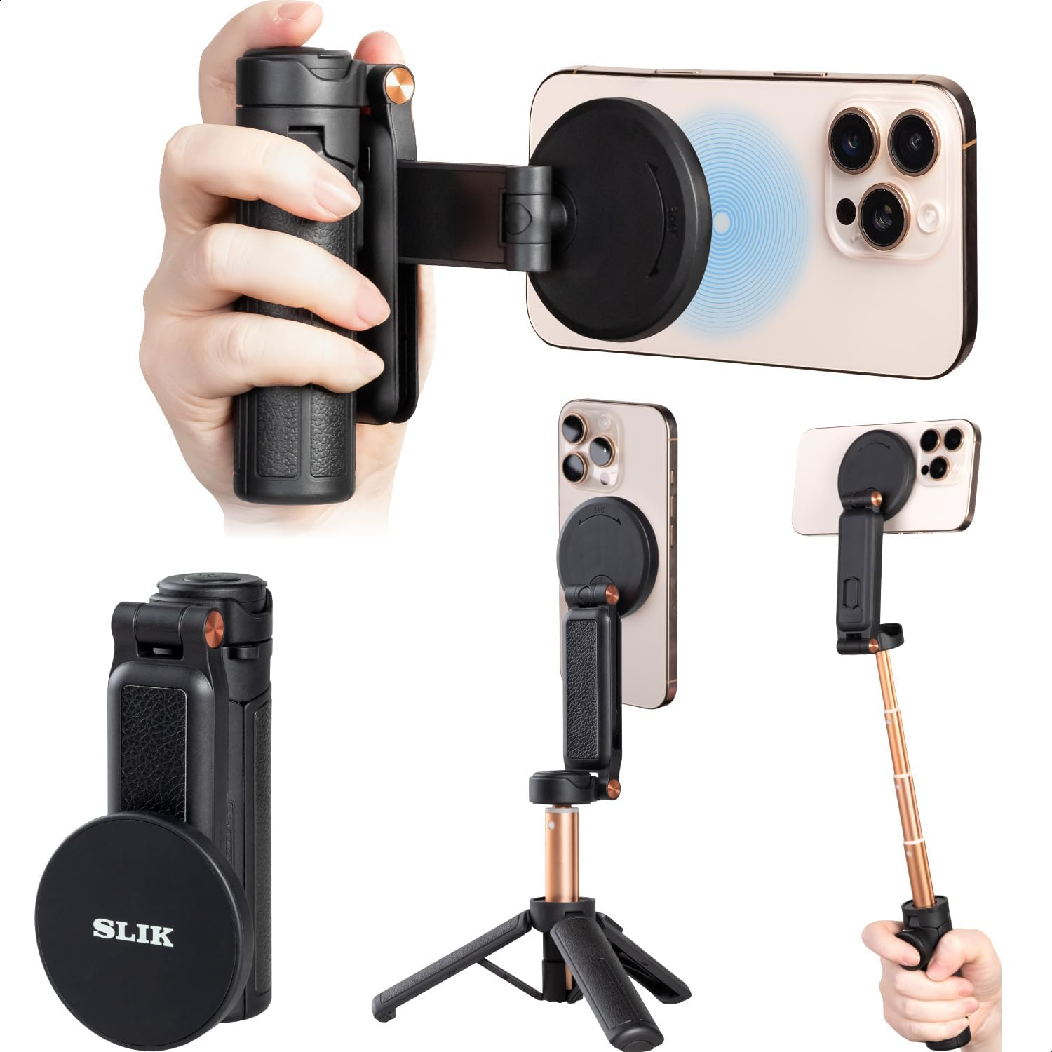 Slick 246955 Magripper Mini Tripod for Smartphones, Can Be Used as Smartphone Grip, Selfie Stick, Total Height 16.9 Inches (430 Mm), Magsafe White