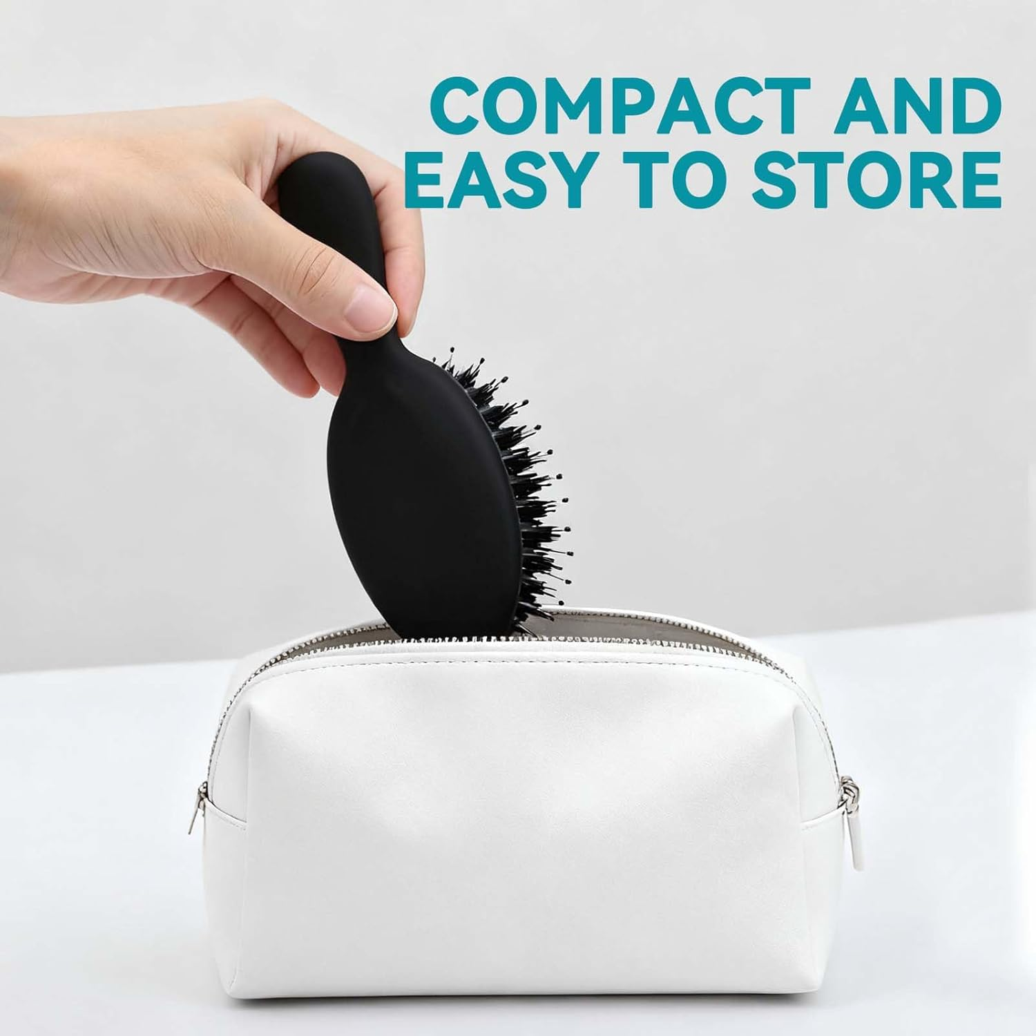 Teccfly Hair Brush,Mini Portable Detangling Brushes for Travel and Baby Kids, Adults Ultra-Soft Air Cushion Scalp Massage Wet and Dry Hair Styling Tool for All Types (Black) image number 3