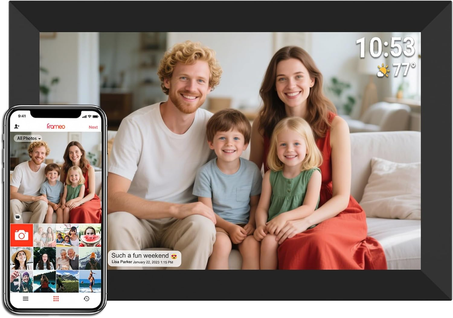 Frameo 10.1 Inch Wifi Digital Picture Frame, 1280X800 HD IPS Touchscreen Digital Photo Frame Electronic, 32GB Storage, Auto-Rotate, Wall Mountable, Share Photos/Videos via Frameo App from Anywhere