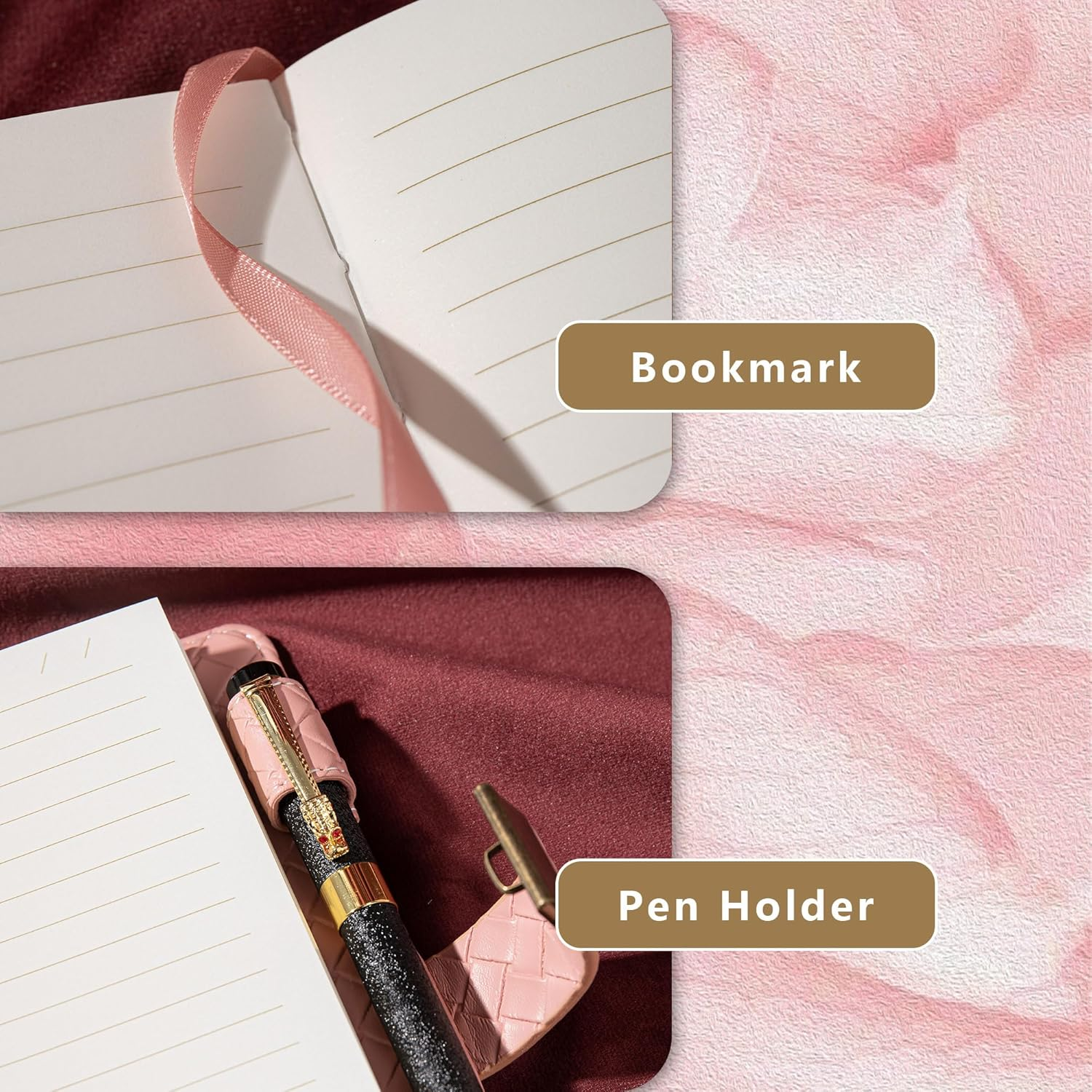 TIEFOSSI B6 Leather Journal Notebook with Combination Lock, Travel Refillable Ruled Lined Writing Paper, Secret Password Gift Diary for Women Girls Boys (Pink) - Pink image number 4