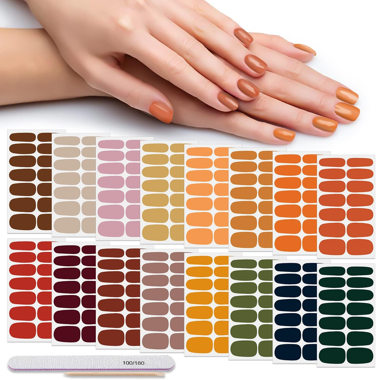 DANNEASY 16 Sheets Nail Wraps for Women Nail Polish Strips Solid Color Self Adhesive Sticker Nails Acrylic Nail Art Accessories with 1Pc File, Cuticle Stick (Pink Red)