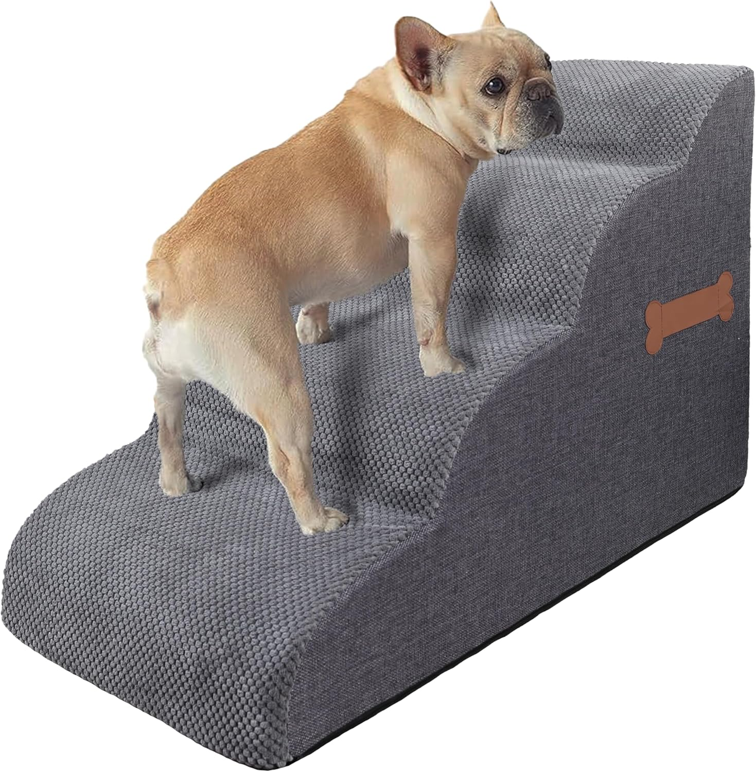 Dog Stairs Ramp for Small Dog, 3-Tiers Dog Steps Suitable for Bed and Couch,Non-Slip Pet Stair for Small Dog Cat and Elderly, Injured Pets, Removable Washable Cover (Grey, 4-Step H:45CM, 4)