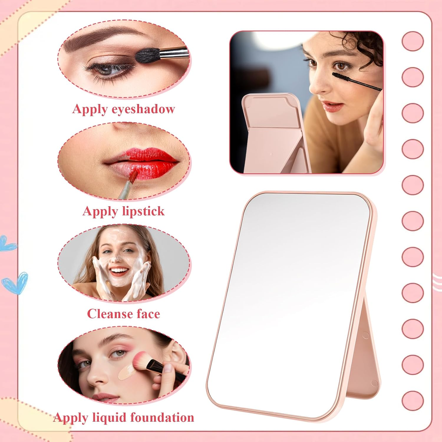 IANFAN 12 Pcs Spa Party Mirrors Spa Sleepover Party Supplies Pink Sleepover Accessory Favors Makeup Mirror for Sleepovers Slumber Birthday Favors Gift