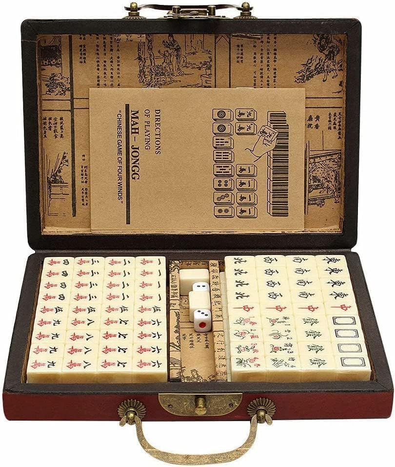 MINYII Chinese Mahjong Set, Traditional Majong Sets Chinese with 148PCS Mini Mahjong Tiles, 2PCS Dot Dice & 6.7&rdquo; Wooden Carry Case for Travel, Family Gathering, Party image number 2