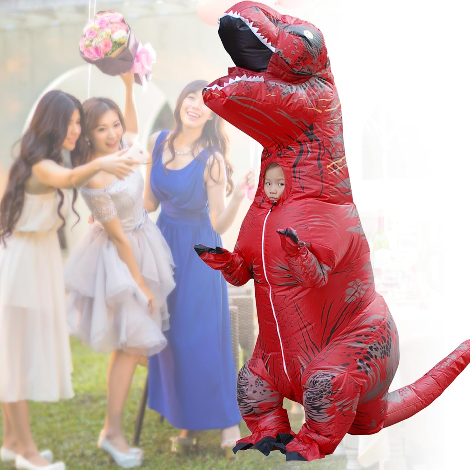 Inflatable Dinosaur Costume, T Rex Costume Lightweight Realistic Waterproof for Halloween (Red) image number 2