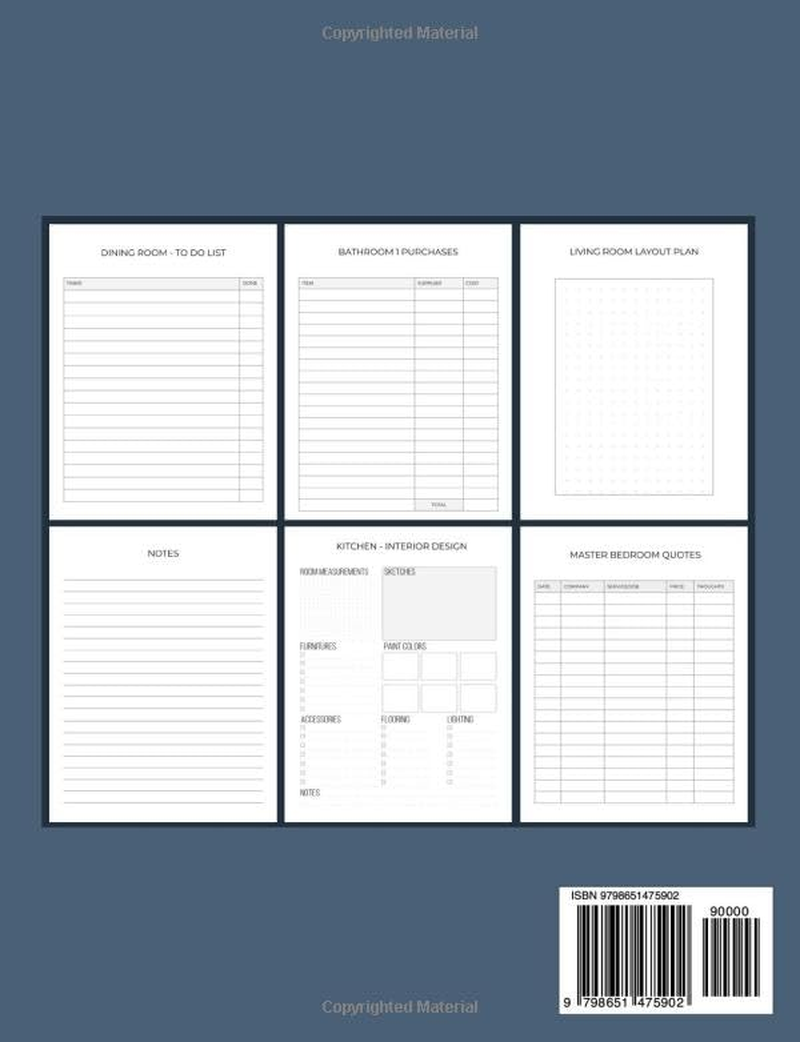 New Home Planner: Renovation/Diy Planner & Dairy - 6 Sections to Fill in for Each Room in Your Home, Including Expenses, Decorating Styles, Trade Quotes, to Do List, Layout Design & Important Notes.