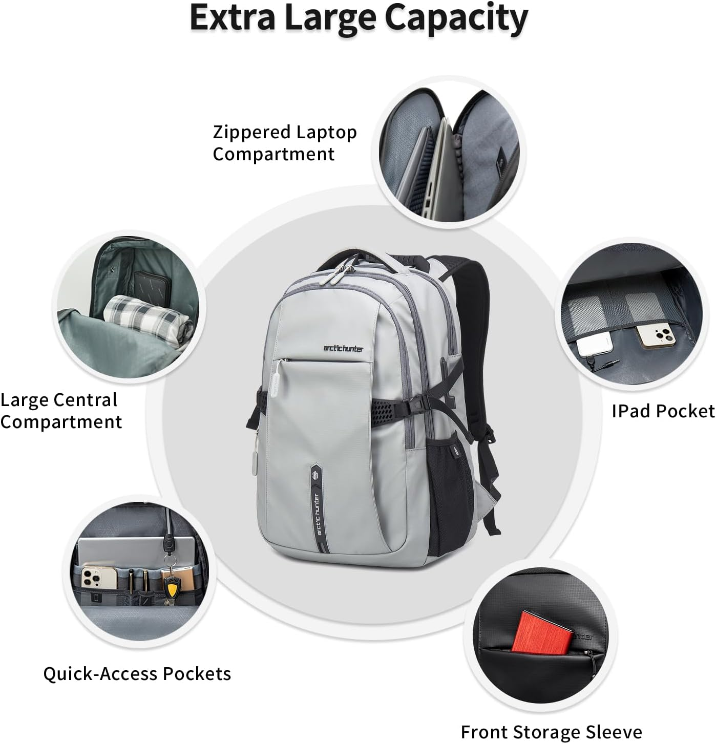 ARCTIC HUNTER AH Large Carry on Travel Backpack for Men,30L Compact Laptop Backpack,Business and Weekend Casual Daypack - Sliver image number 4