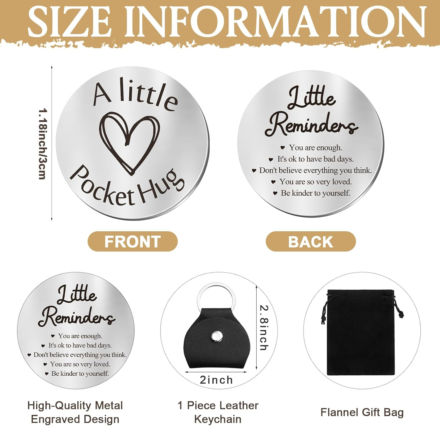 Sureio Pocket Hug Token Gift Long Distance Relationship Keepsake Inspirational Gift Keychain Valentine'S Day Gifts(Little Reminders) image number 3