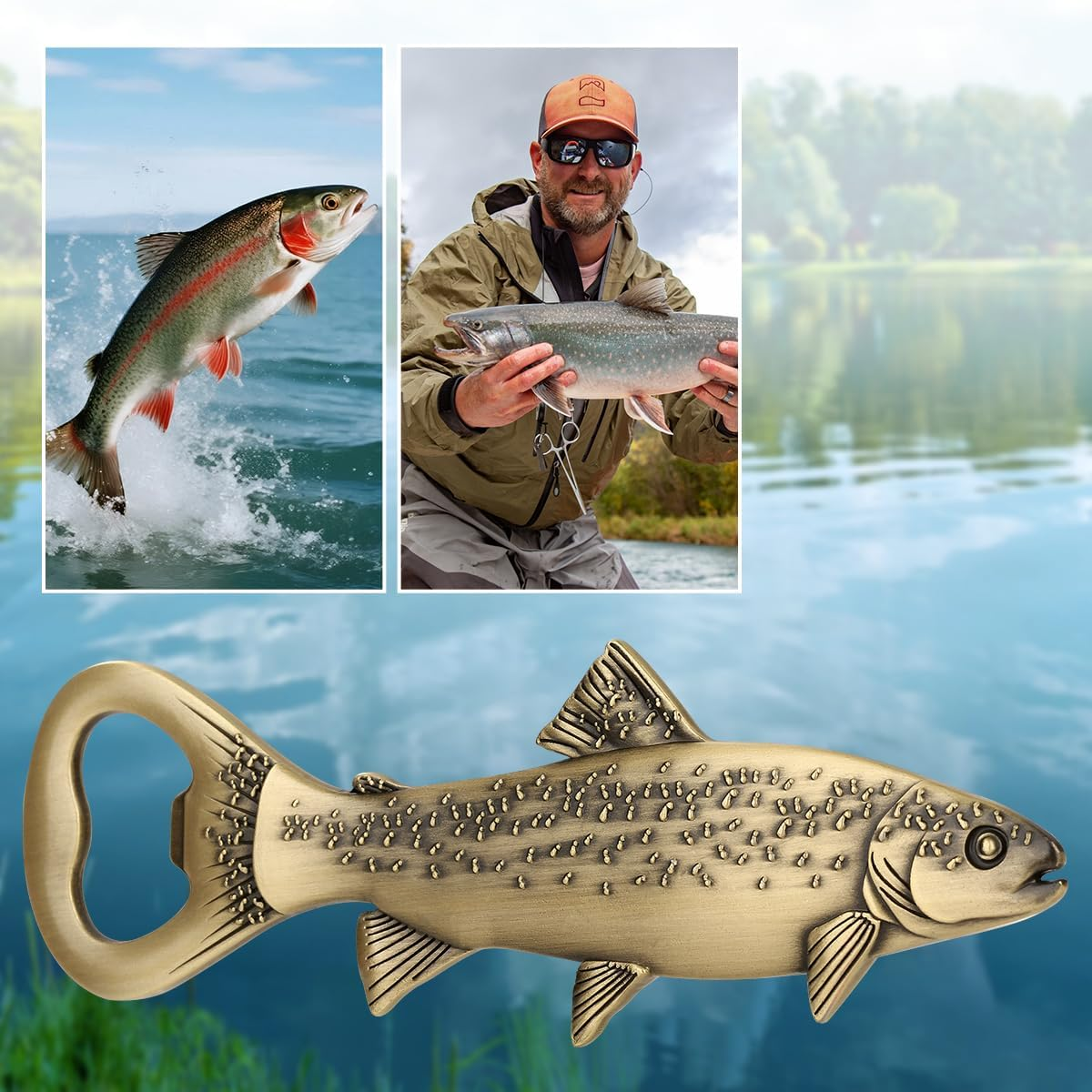 LULLEA Trout Bottle Opener, Fishing Gift for Men Dad Grandpa Fisherman, Bronze Trout-Shaped Bar Accessory with Gift Bag, Perfect for Birthday Fathers Day Christmas Outdoor Adventures image number 4